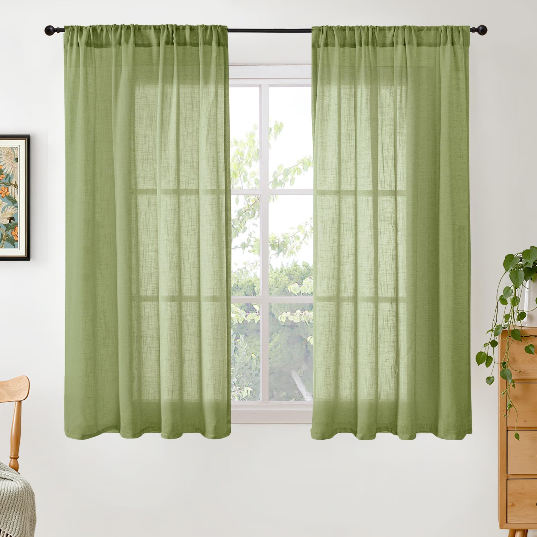 BGment 90 Inches Long Curtains Linen Semi Sheer, Light Filtering Window Treatments Drapes with Rod Pocket Lightweight for Living Room Bedroom, 2 Panels, 52 Inch Wide Each Panel