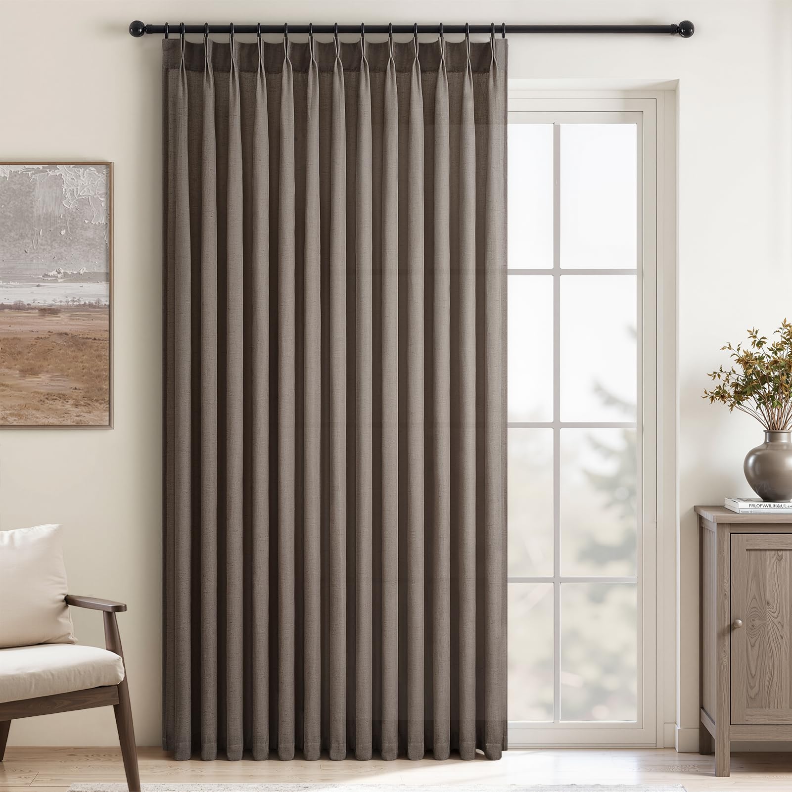 Topfinel 102 Inch Curtains 1 Panels Set,One Packs Pinch Pleat Back Tab Linen Window Semi Sheer Privacy Thick Decorative Curtain Drapes for Living Room Bedroom,60x102 in Long,Oatmeal