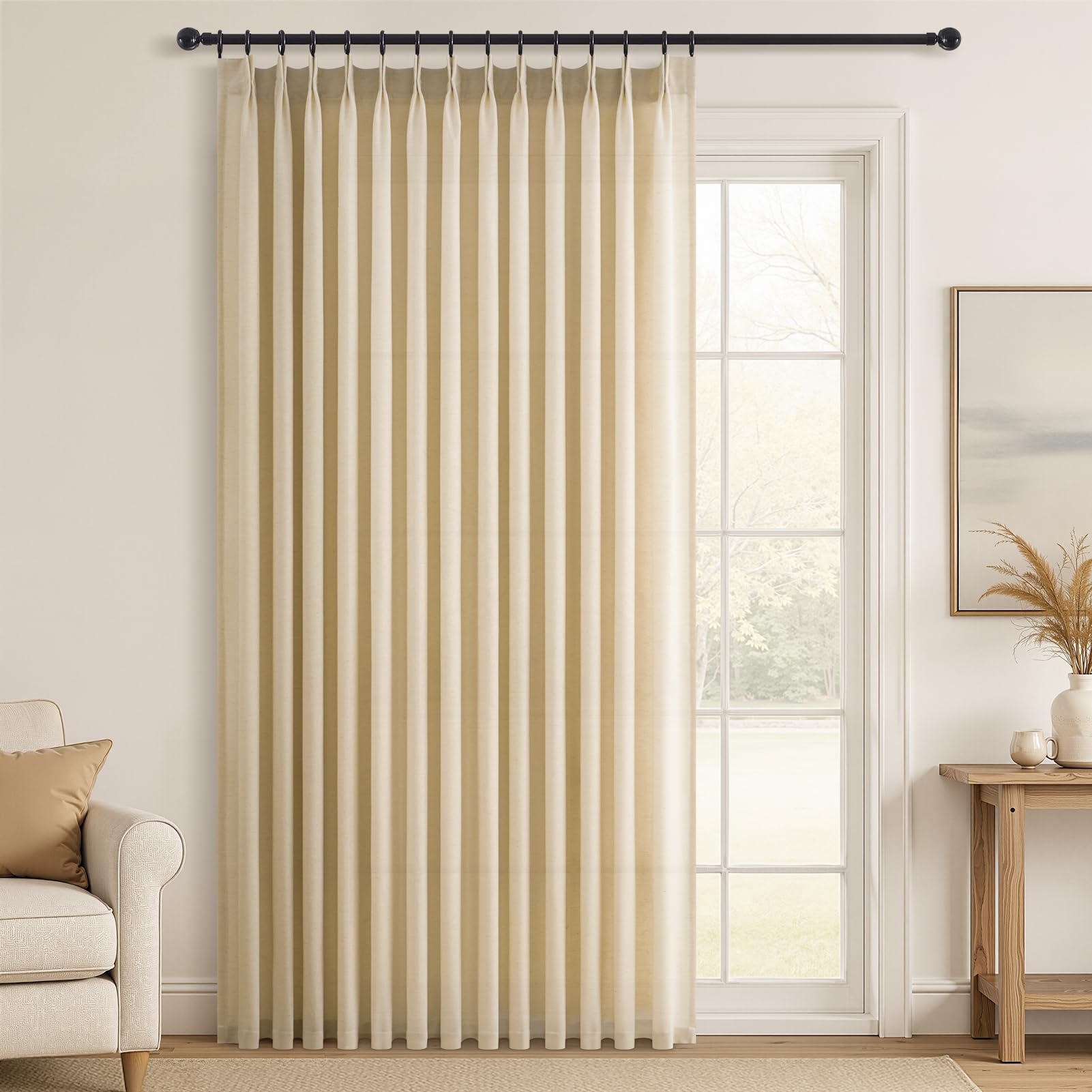 Topfinel 102 Inch Curtains 1 Panels Set,One Packs Pinch Pleat Back Tab Linen Window Semi Sheer Privacy Thick Decorative Curtain Drapes for Living Room Bedroom,60x102 in Long,Oatmeal