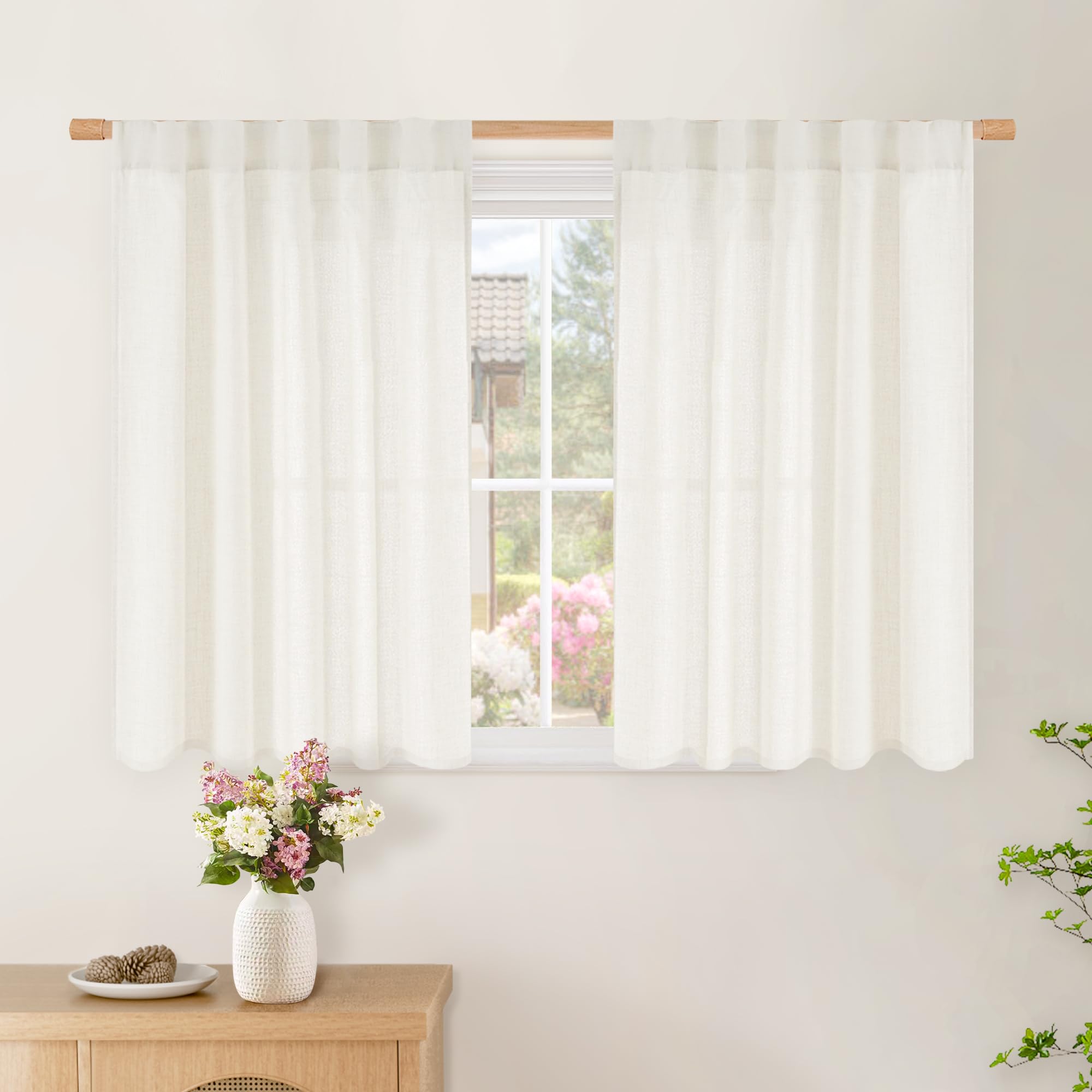 BGment Natural Linen Semi Sheer Curtains 96 Inch Length 2 Panels for Living Room, Beige Light Filtering Window Drapes with Rod Pocket Back Tab Extre Long for Dining Bedroom, 52 X 96 Inch