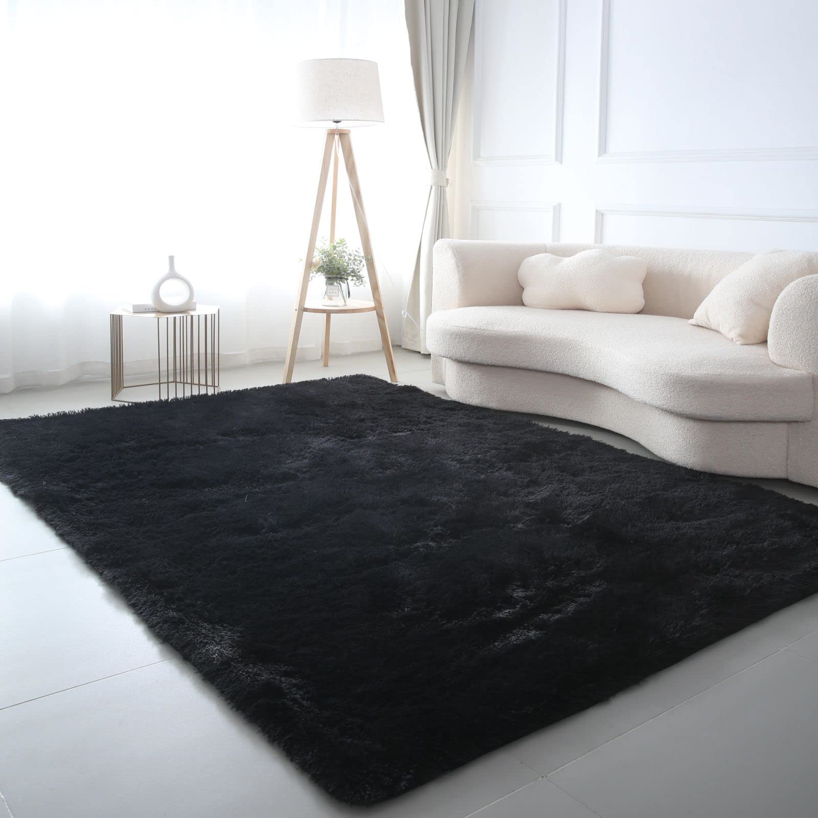CAIYUECS Shag Area Rug,Indoor Ultra Soft Fluffy Plush Rugs for Bedroom Living Room, Non-Skid Modern Nursery Faux Fur Rugs for Kids Room Home Decor (Tie-Dyed Light Gray, 5x7 Feet)