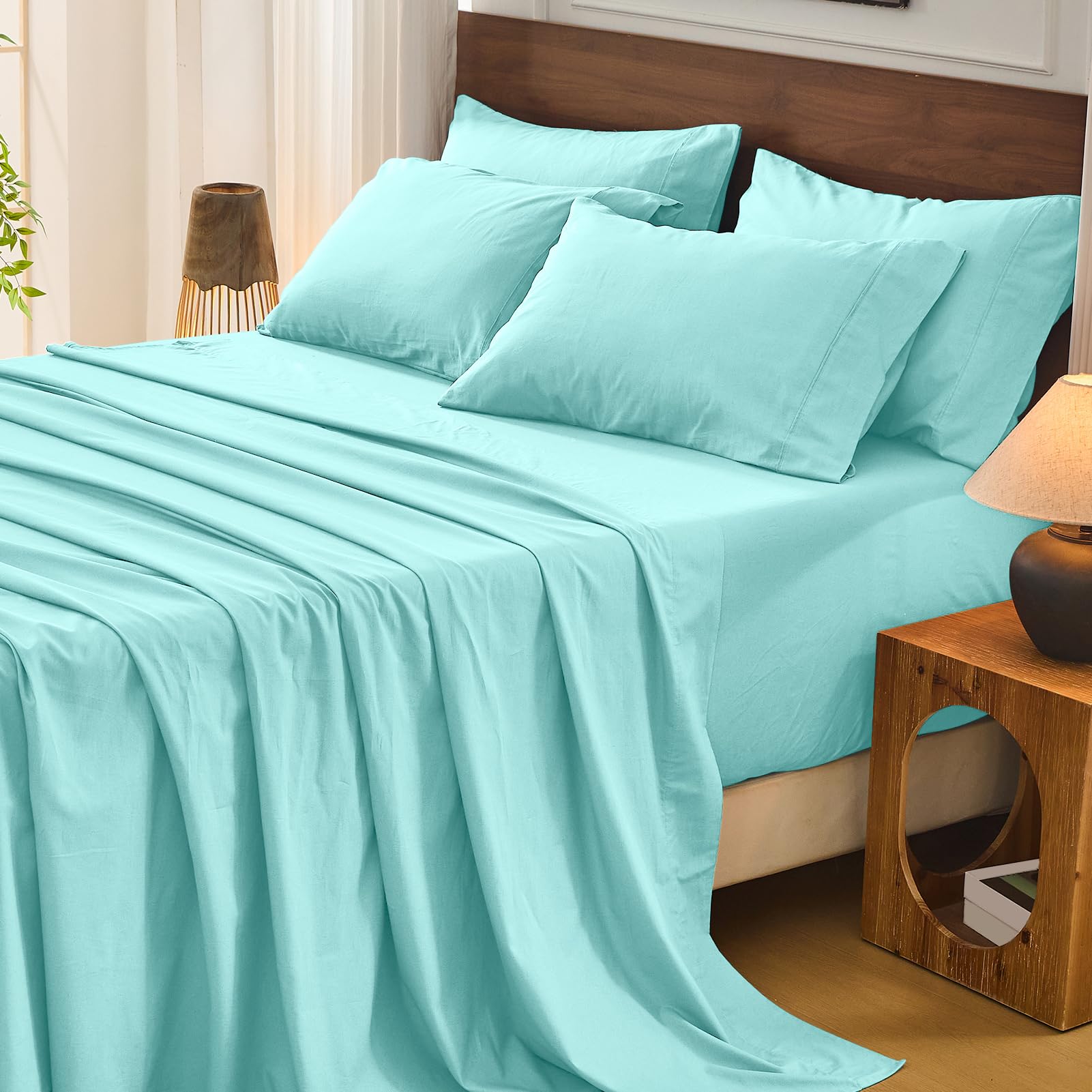 Bedlifes 100% French Linen Sheets Queen Size 18-24”Extra Deep Pocket 4-Piece Set Breathable & Moisture-Wicking,Soft & Durable Sheets for Thick Mattresses(Linen)