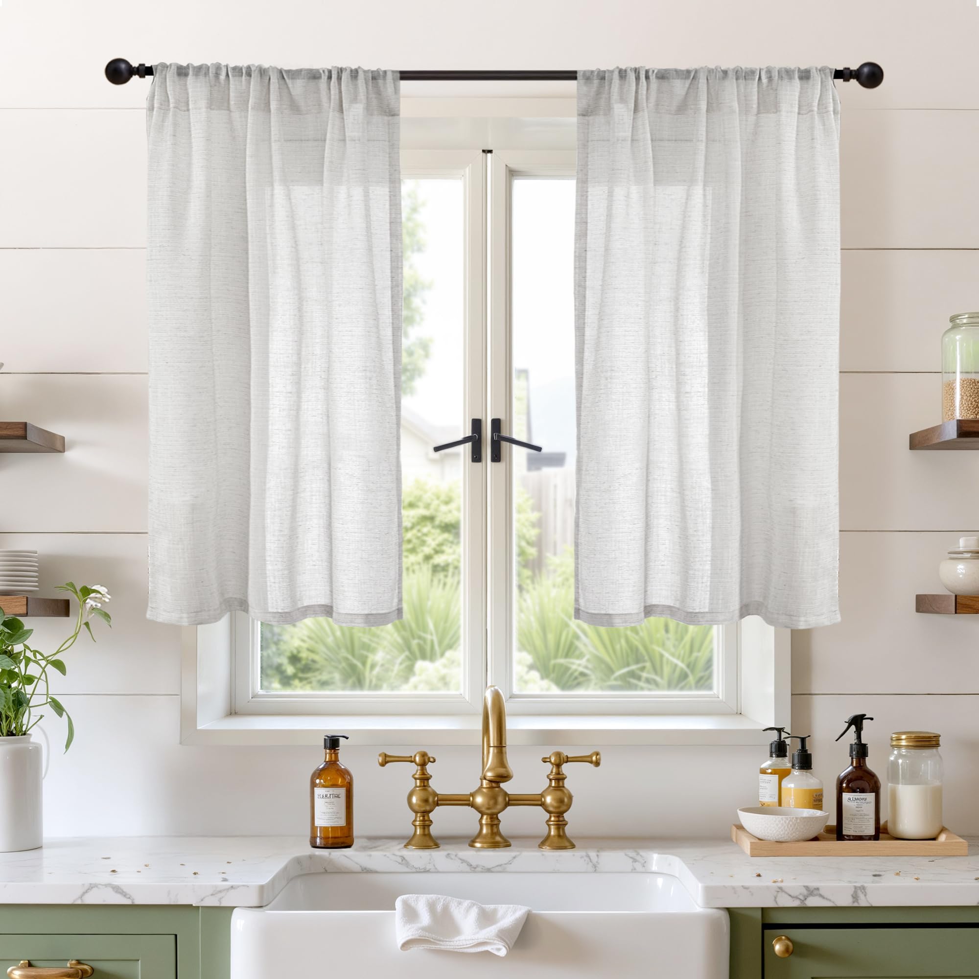 BGment 90 Inches Long Curtains Linen Semi Sheer, Light Filtering Window Treatments Drapes with Rod Pocket Lightweight for Living Room Bedroom, 2 Panels, 52 Inch Wide Each Panel