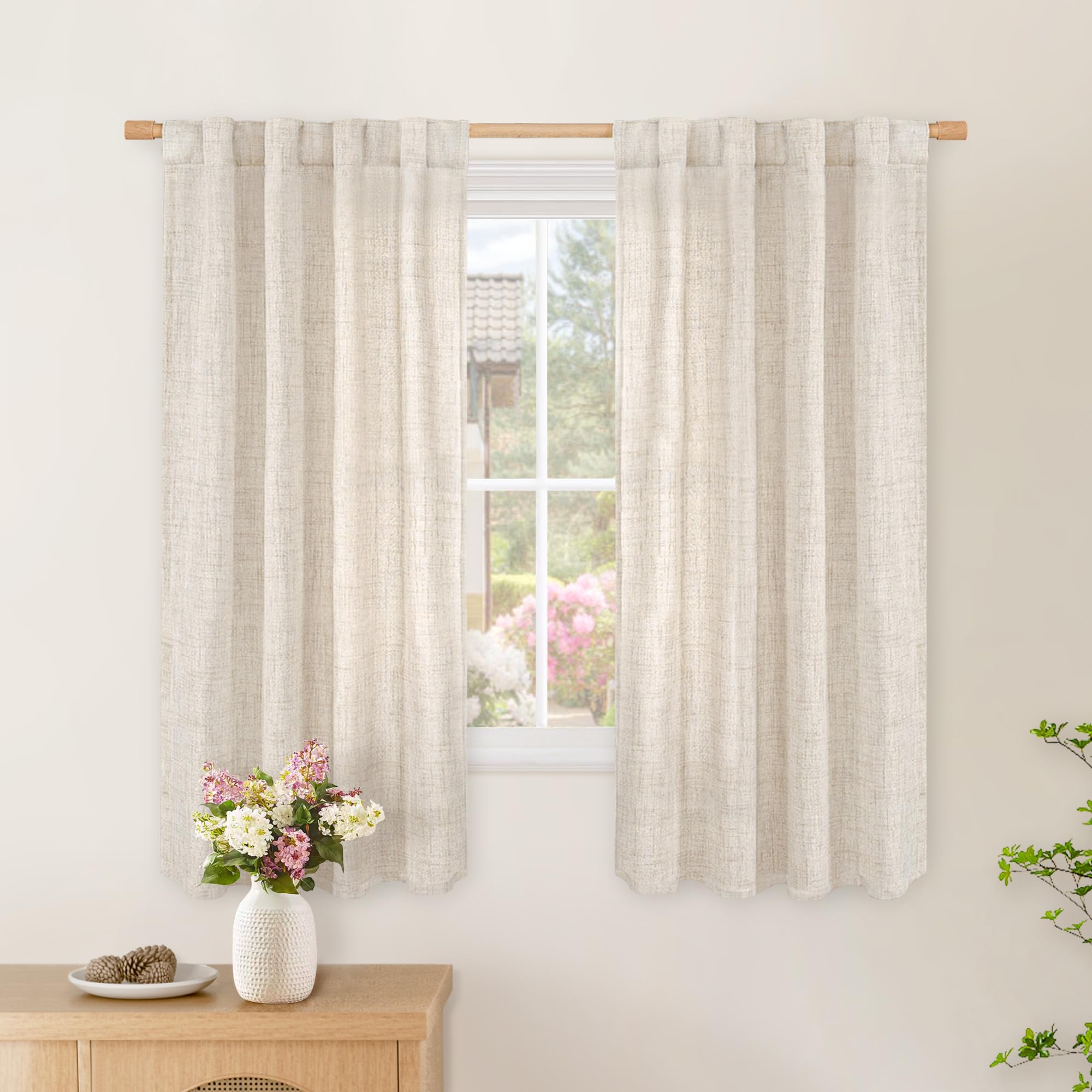 BGment Natural Linen Semi Sheer Curtains 96 Inch Length 2 Panels for Living Room, Beige Light Filtering Window Drapes with Rod Pocket Back Tab Extre Long for Dining Bedroom, 52 X 96 Inch