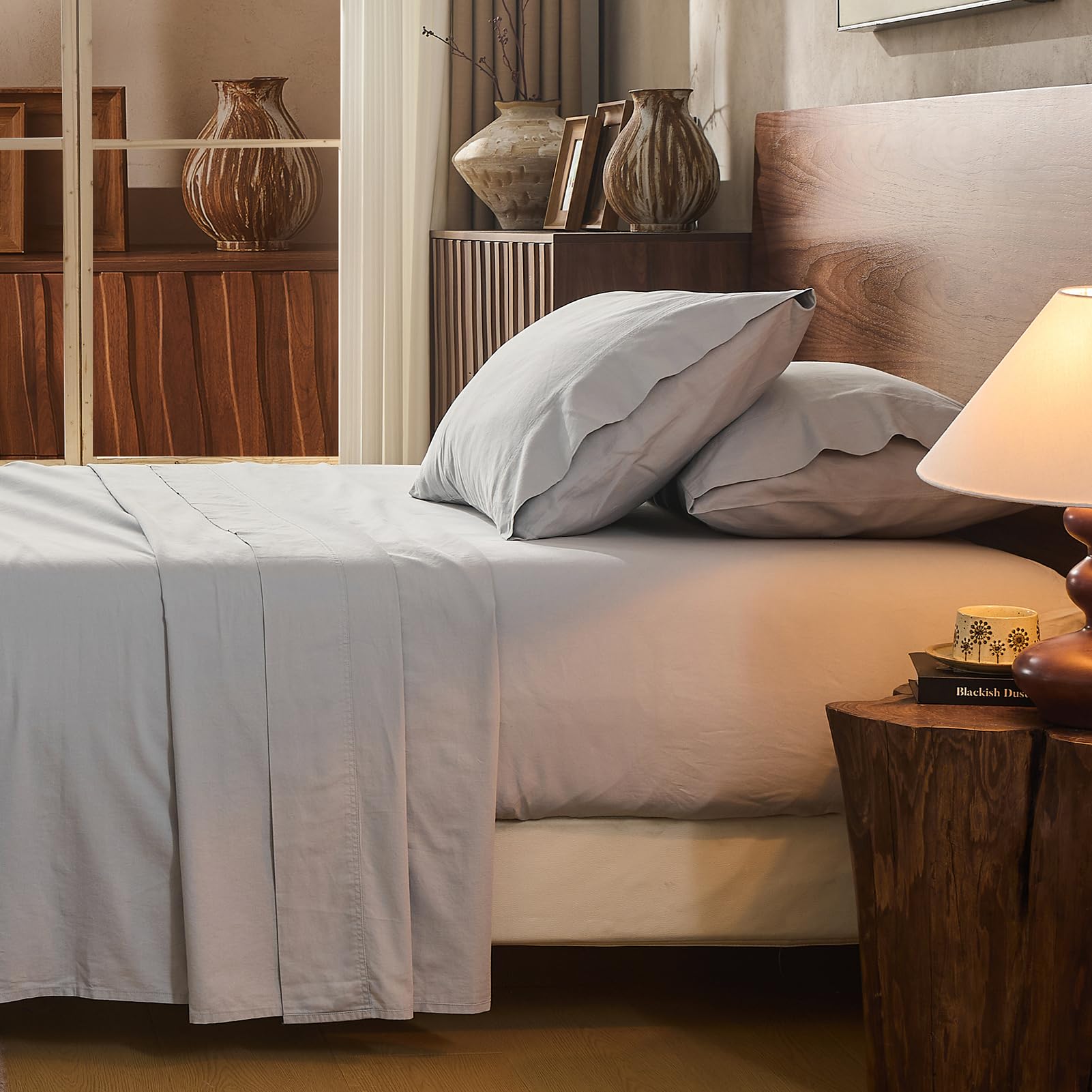 100% Linen Sheets Queen Size,Breathable & Durable 4-Piece Bed Flax Sheet Set,Soft All-Season Bedding for Hot Sleepers 16" Deep Pocket Oeko-TEX Certified,（Queen, Dark Grey）