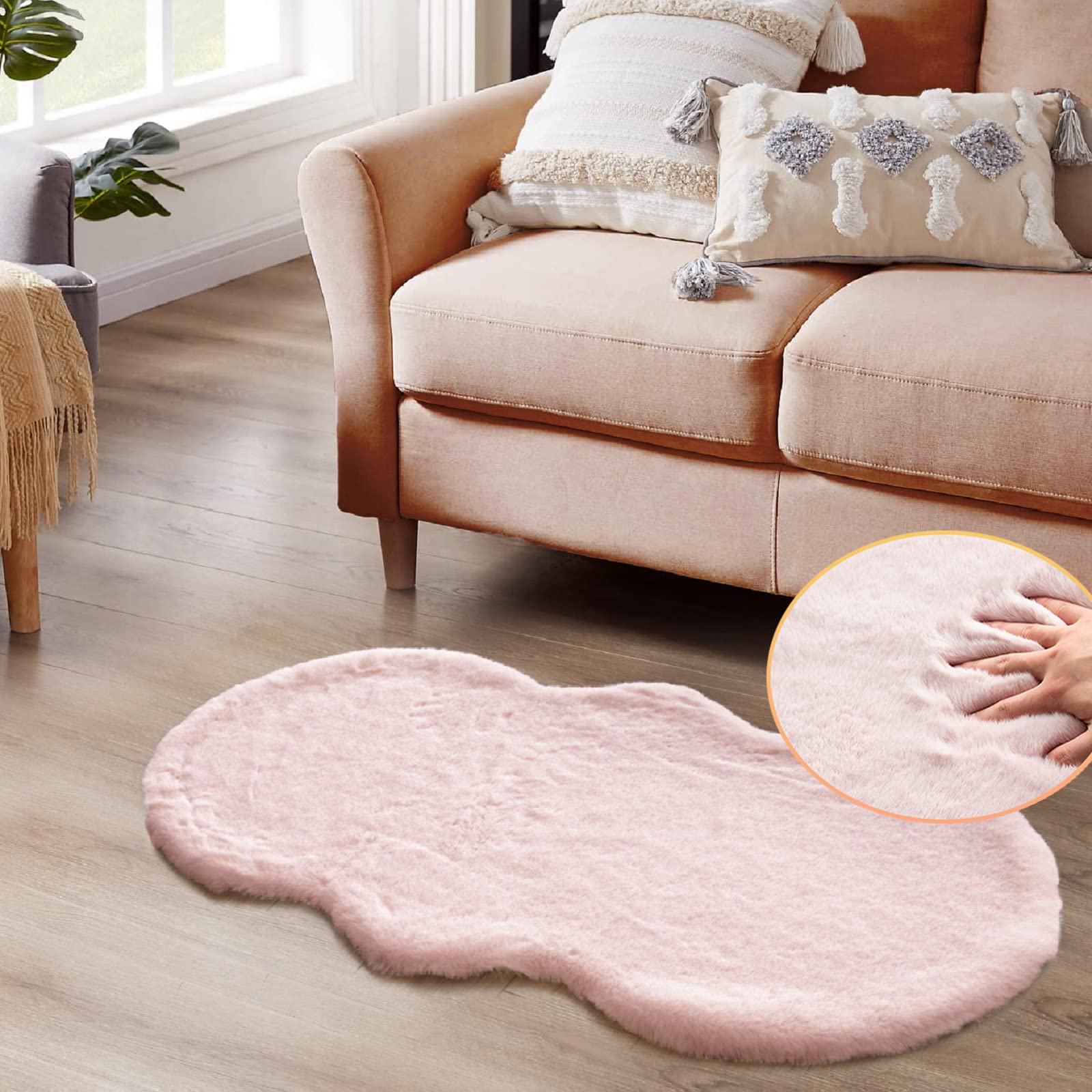 ORINOVA White Faux Rabbit Fluffy Fur Rugs for Bedroom Machine Washable Furry Area Rugs for Living Room Smal 2x4 Shag Runner Rug Nursery Rug