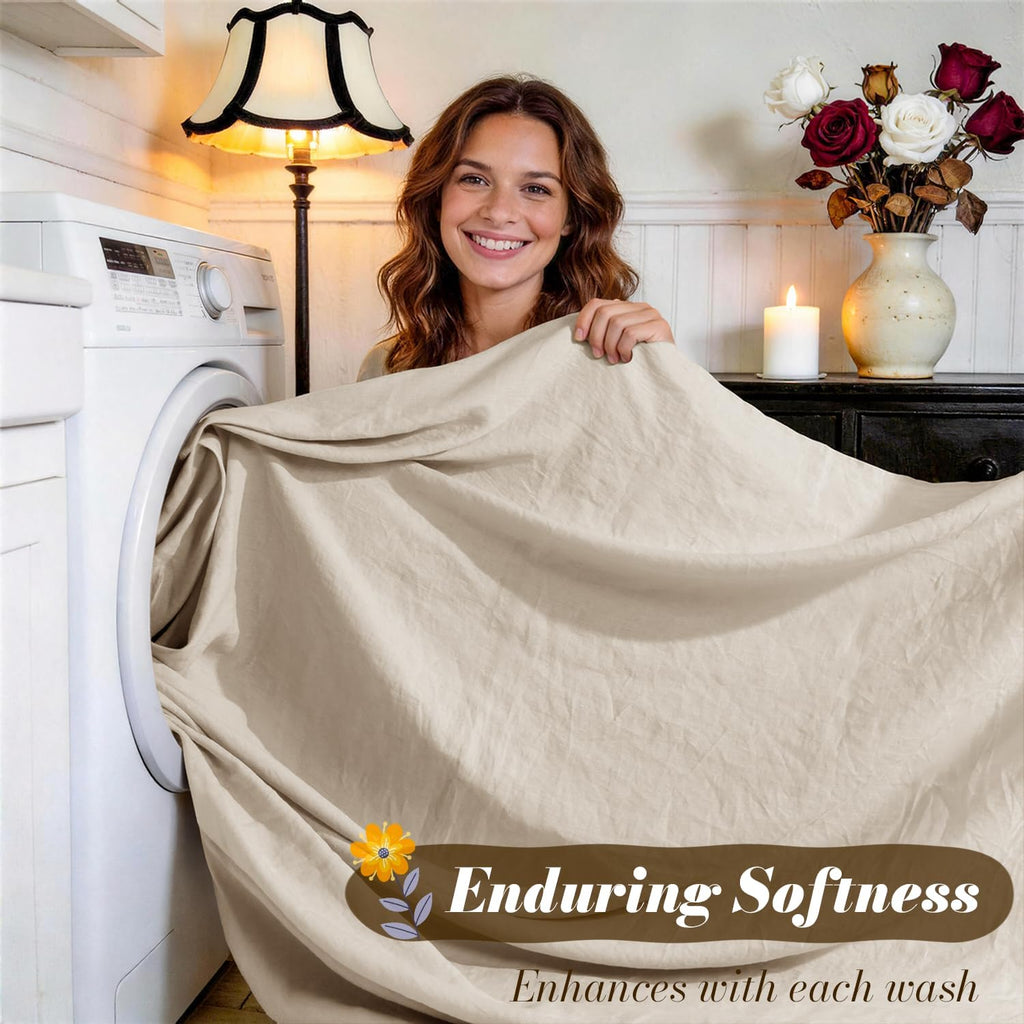 SONORO KATE 100% French Pure Linen Sheets, Breathable and Durable Linen King Size Sheets, Anti-Tear Linen Bed Sheets, Machine Washable, 16 Inch Deep Pocket - 4 Piece (Natural Linen, King)