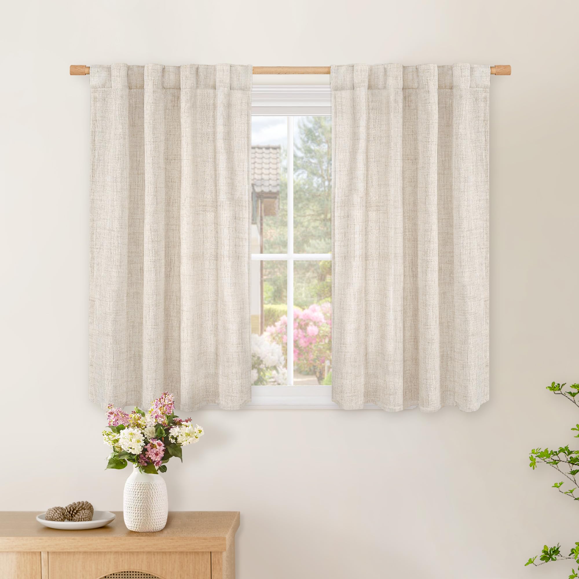 BGment Natural Linen Semi Sheer Curtains 96 Inch Length 2 Panels for Living Room, Beige Light Filtering Window Drapes with Rod Pocket Back Tab Extre Long for Dining Bedroom, 52 X 96 Inch