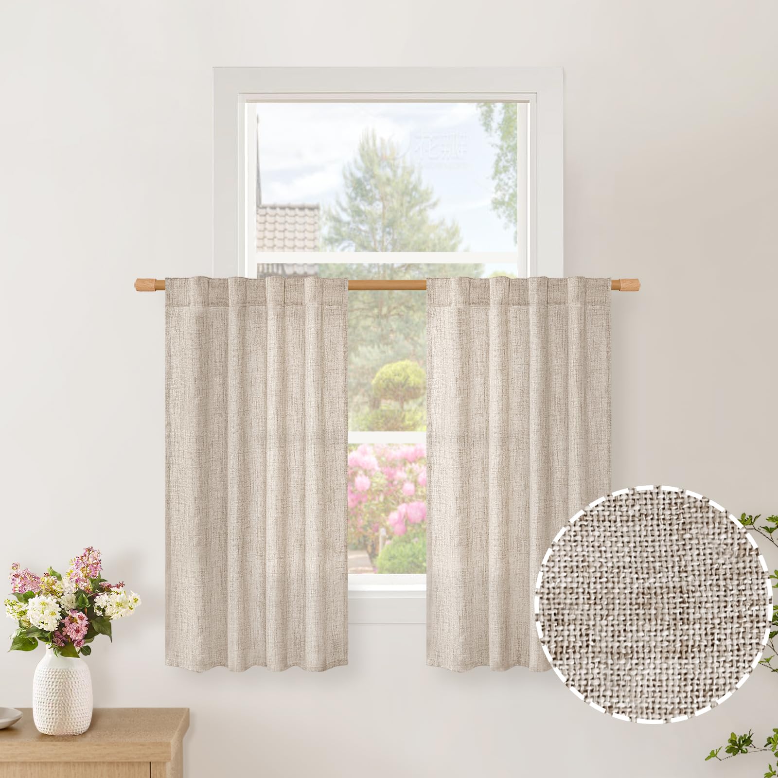 BGment Natural Linen Semi Sheer Curtains 96 Inch Length 2 Panels for Living Room, Beige Light Filtering Window Drapes with Rod Pocket Back Tab Extre Long for Dining Bedroom, 52 X 96 Inch