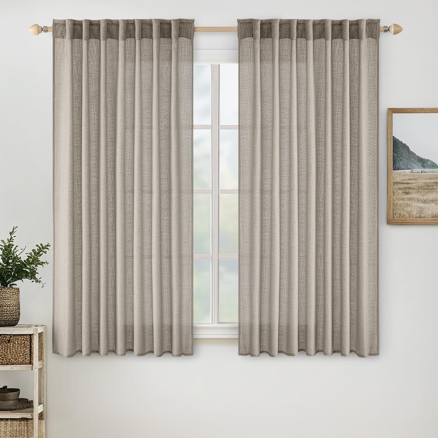 MIULEE Taupe Linen Curtains 84 Inch Length for Bedroom Living Room, Soft Thick Linen Textured Window Drapes Semi Sheer Light Filtering Back Tab Rod Pocket Burlap Look Farmhouse Country Decor, 2 Panels