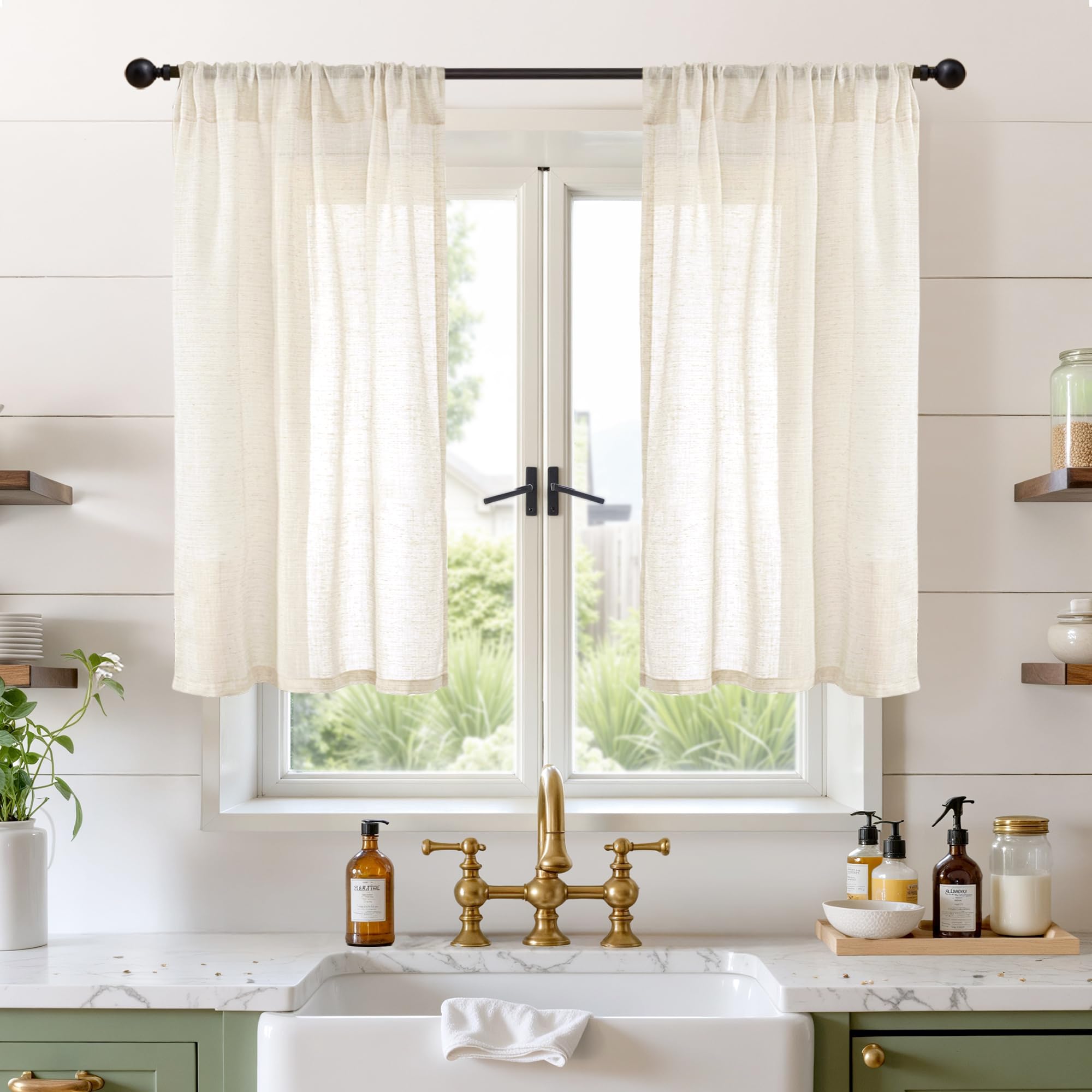BGment 90 Inches Long Curtains Linen Semi Sheer, Light Filtering Window Treatments Drapes with Rod Pocket Lightweight for Living Room Bedroom, 2 Panels, 52 Inch Wide Each Panel