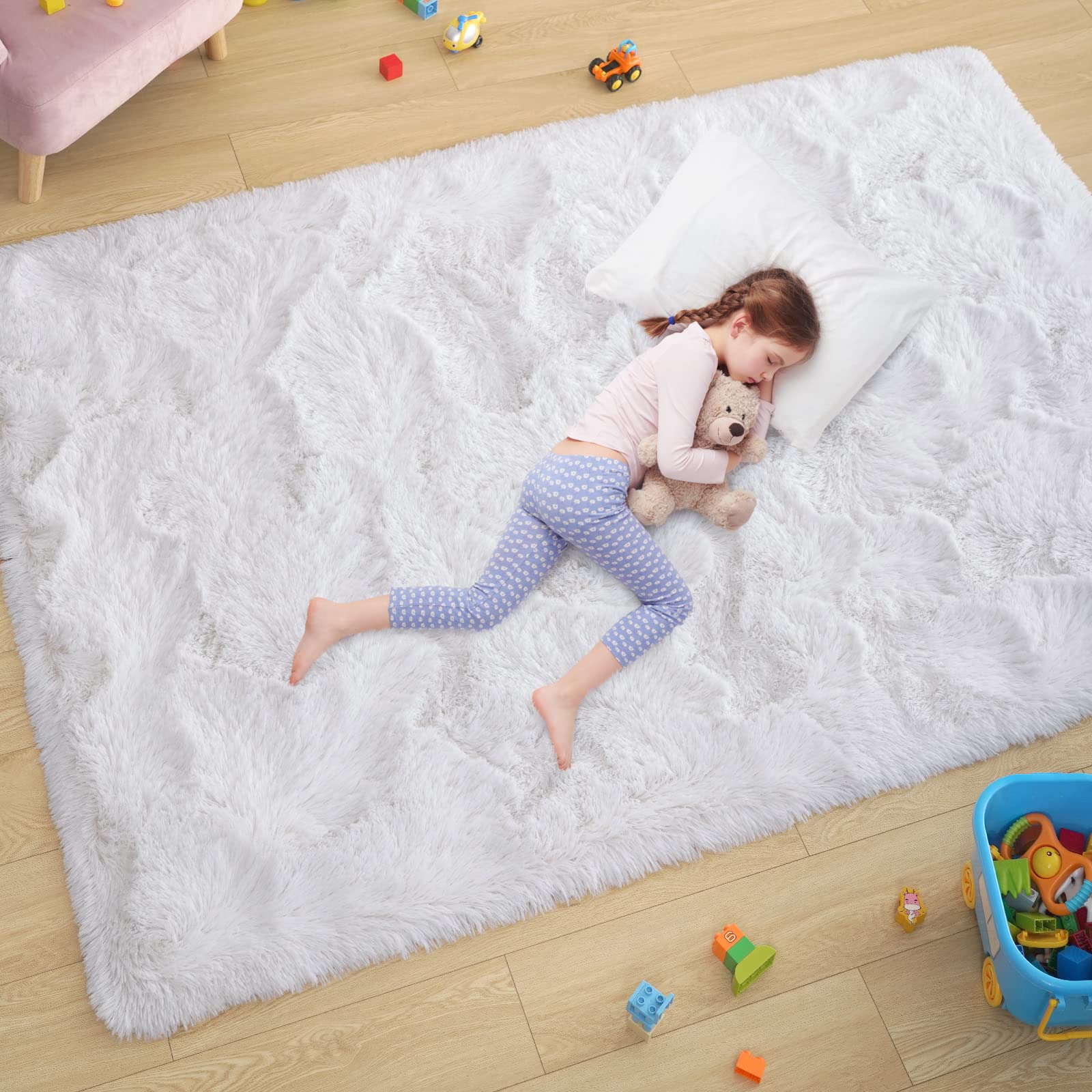 Ultra Soft Fluffy Rugs for Bedroom 4x6 Feet, Shag Area Rugs for Living Room, Large Comfy Furry Rug for Boys Kids Baby Room Decor, Non Slip Nursery Rug Modern Indoor Fuzzy Floor Carpet, Light Blue