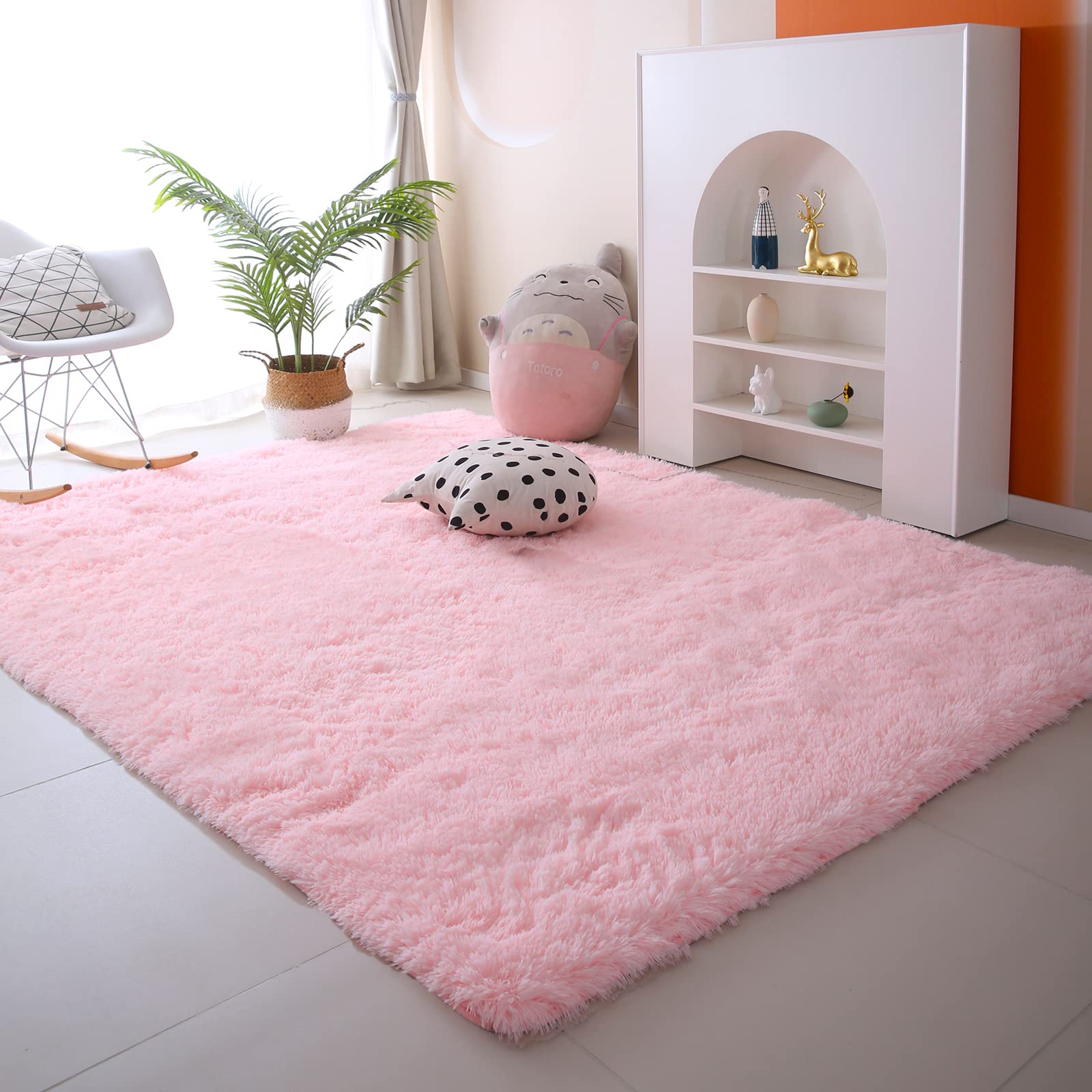CAIYUECS Shag Area Rug,Indoor Ultra Soft Fluffy Plush Rugs for Bedroom Living Room, Non-Skid Modern Nursery Faux Fur Rugs for Kids Room Home Decor (Tie-Dyed Light Gray, 5x7 Feet)