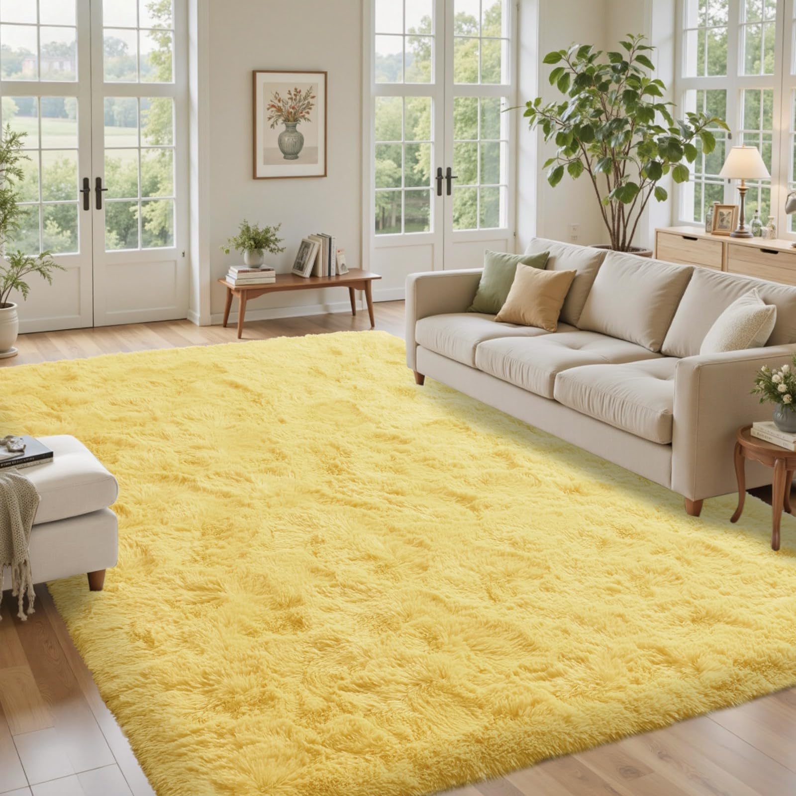 5×7ft Grey Fluffy Tie-Dyed Rug, Soft Shag Carpet for Home Decor