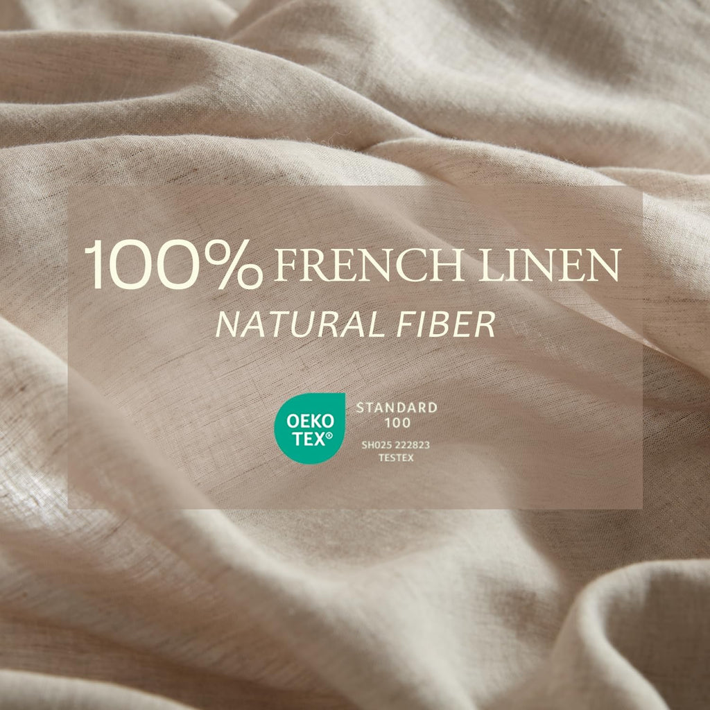 DAPU Pure Linen Sheets Set, 100% French Linen from Normandy, Breathable and Durable for Hot Sleepers, 4 Pcs Queen Size Sheets Set - 1 Flat Sheet, 1 Fitted Sheet, 2 Pillowcases (Natural Linen, Queen)