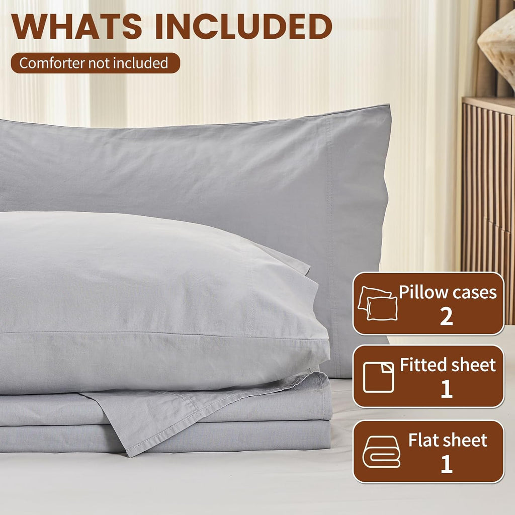100% Linen Sheets Queen Size,Breathable & Durable 4-Piece Bed Flax Sheet Set,Soft All-Season Bedding for Hot Sleepers 16" Deep Pocket Oeko-TEX Certified,（Queen, Grey）