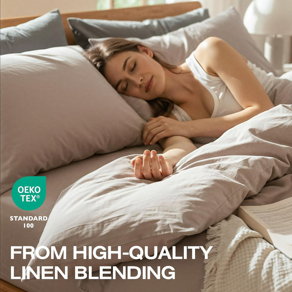 100% Pure Linen Blend Sheets Set, Natural Flax Beddings Soft, Breathable and Durable for Hot Sleepers,Comfortable for All Seasons,Anti-Tear Linen Bed Sheets,18 Inch Deep Pocket - 4 Piece
