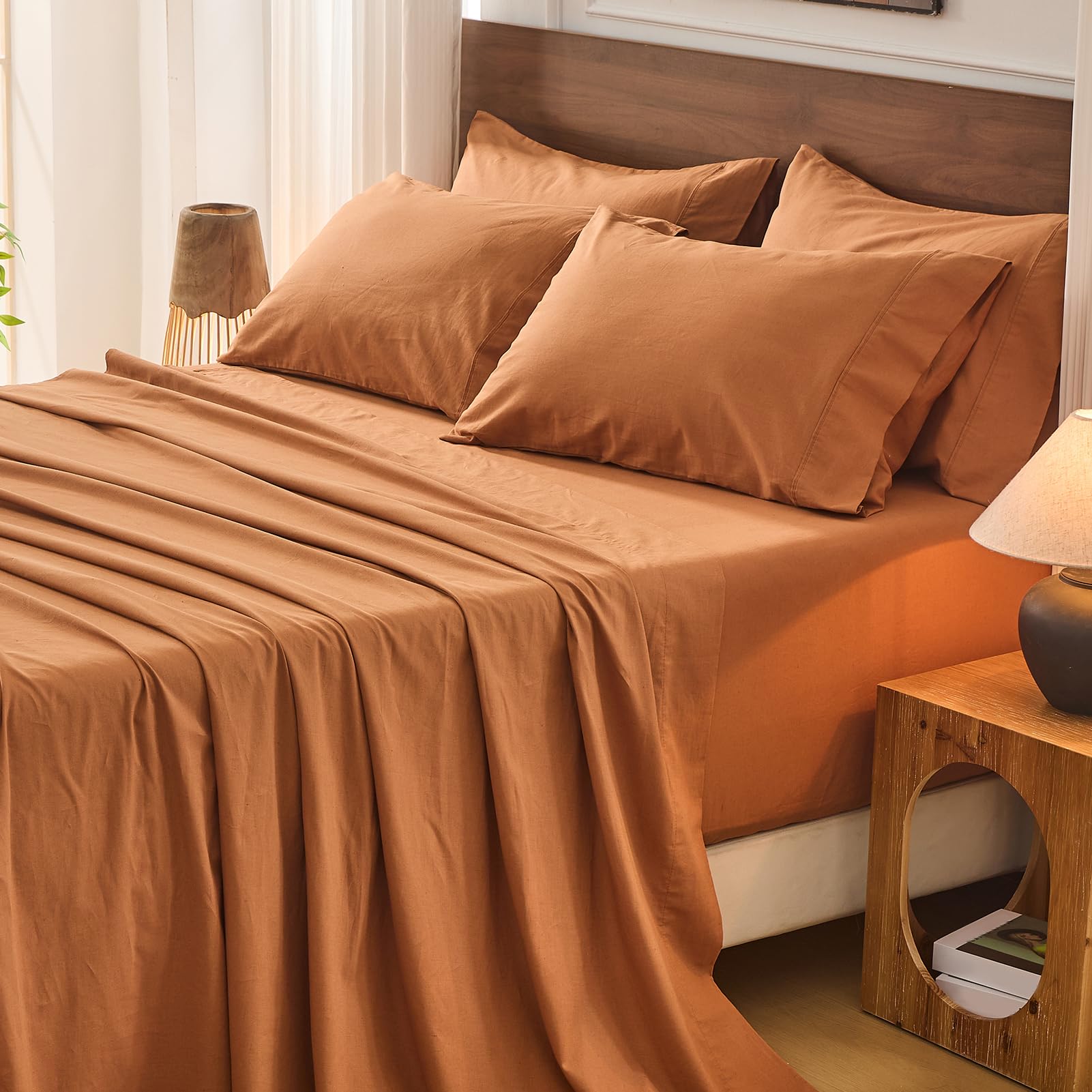 Bedlifes 100% French Pure Linen Sheets Queen Size Breathable and Cooling Flax Sheet Set Soft Durable and Moisture Wicking 16 Inch Deep Pocket-4 Piece(Queen,Linen)