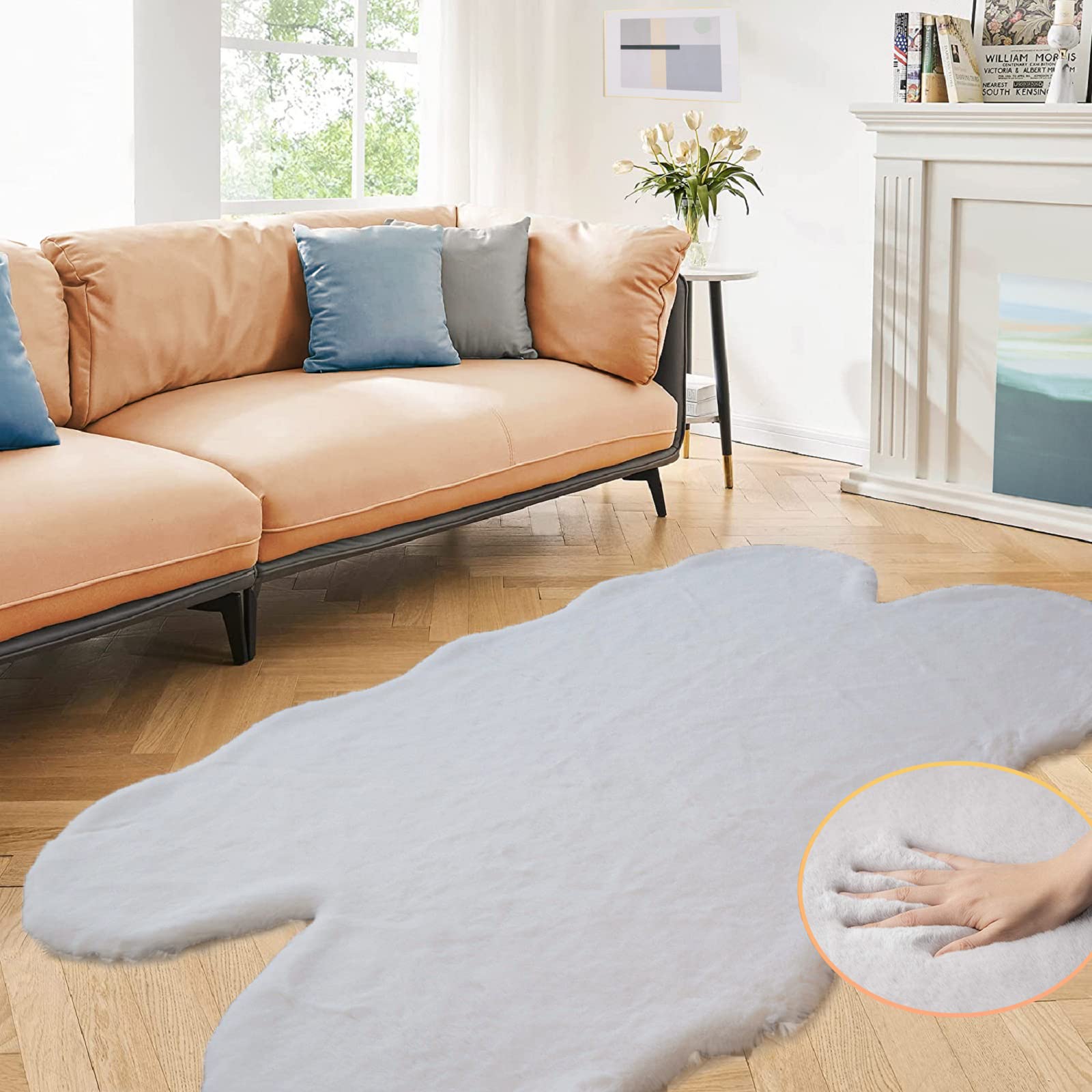ORINOVA White Faux Rabbit Fluffy Fur Rugs for Bedroom Machine Washable Furry Area Rugs for Living Room Smal 2x4 Shag Runner Rug Nursery Rug