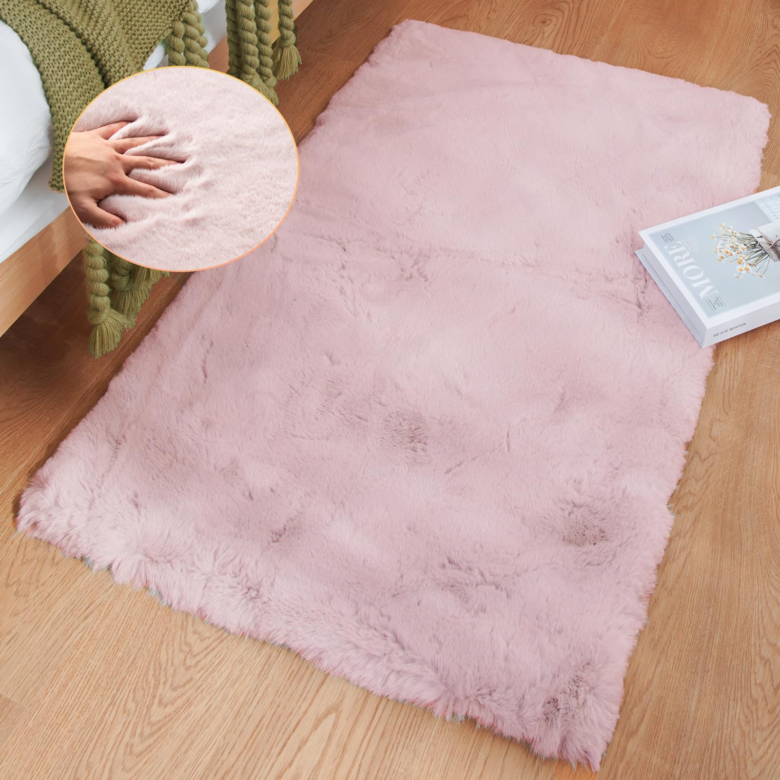 ORINOVA White Faux Rabbit Fluffy Fur Rugs for Bedroom Machine Washable Furry Area Rugs for Living Room Smal 2x4 Shag Runner Rug Nursery Rug