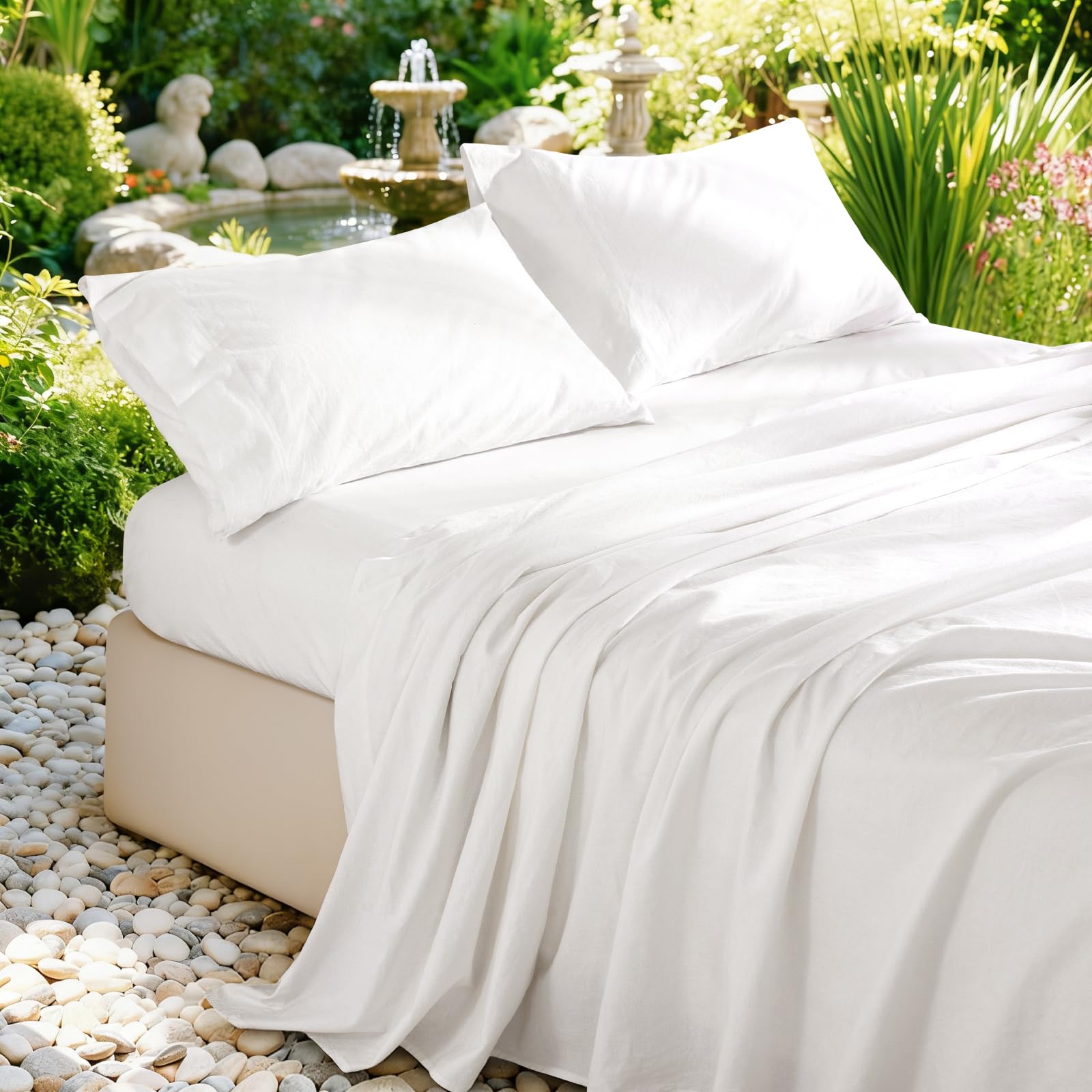 100% French Pure Linen Sheets Queen Size, Breathable, Soft and Durable Pure Linen Sheets, Anti-Tear Linen Bed Sheets, 16 Inch Deep Pocket - 4 PC (Linen,Queen)