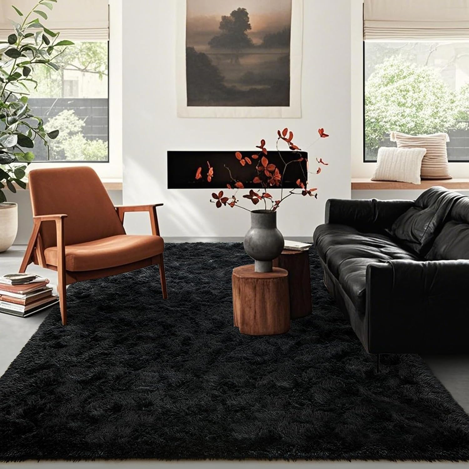 5×7ft Grey Fluffy Tie-Dyed Rug, Soft Shag Carpet for Home Decor