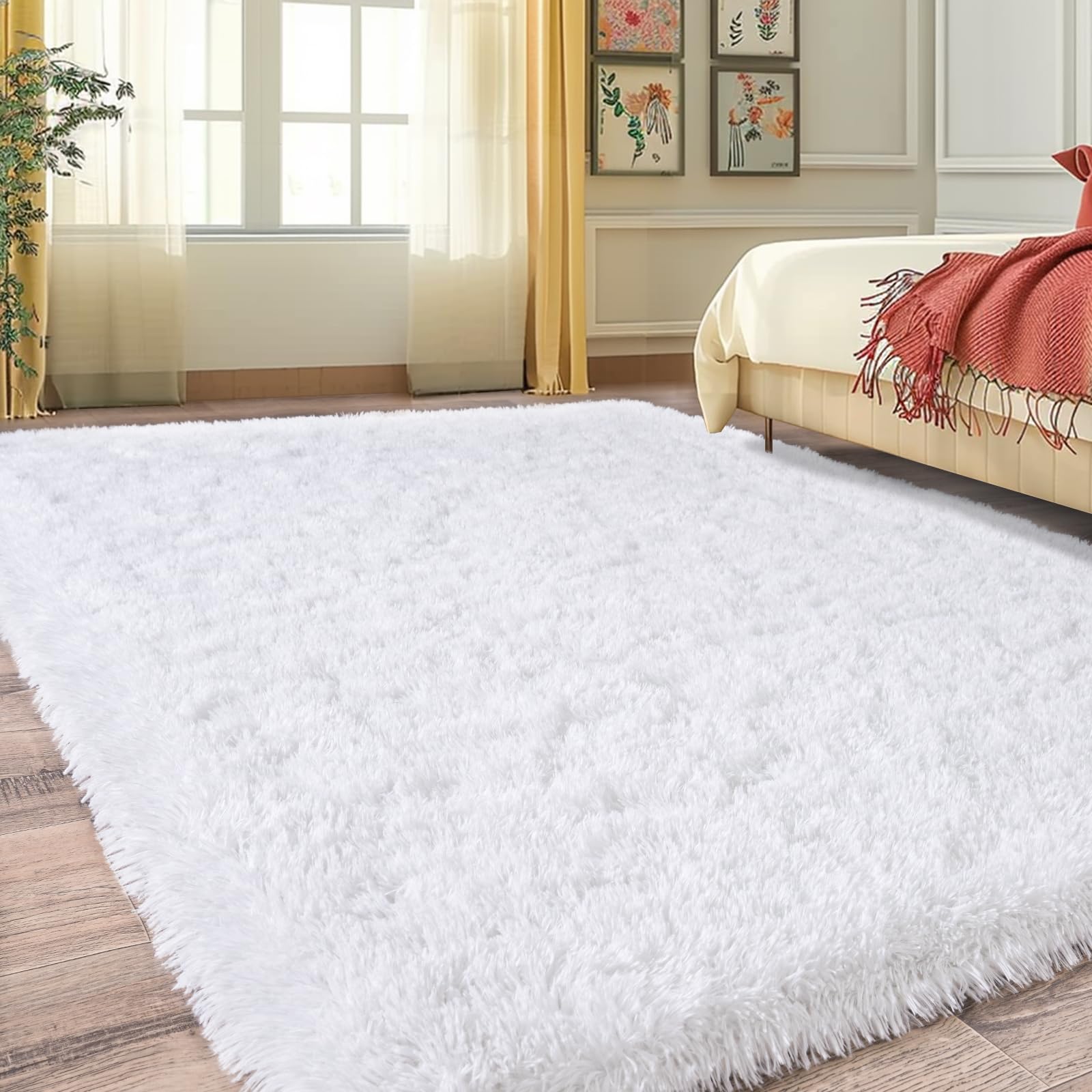 Fluffy Rugs for Living Room Bedroom, 5x7 Feet Abstract Blue Shag Area Rugs, Non-Slip Indoor Modern Fuzzy Plush Floor Carpet for Dorm Nursery Kids Room Decor, Soft Shaggy Throw Rug