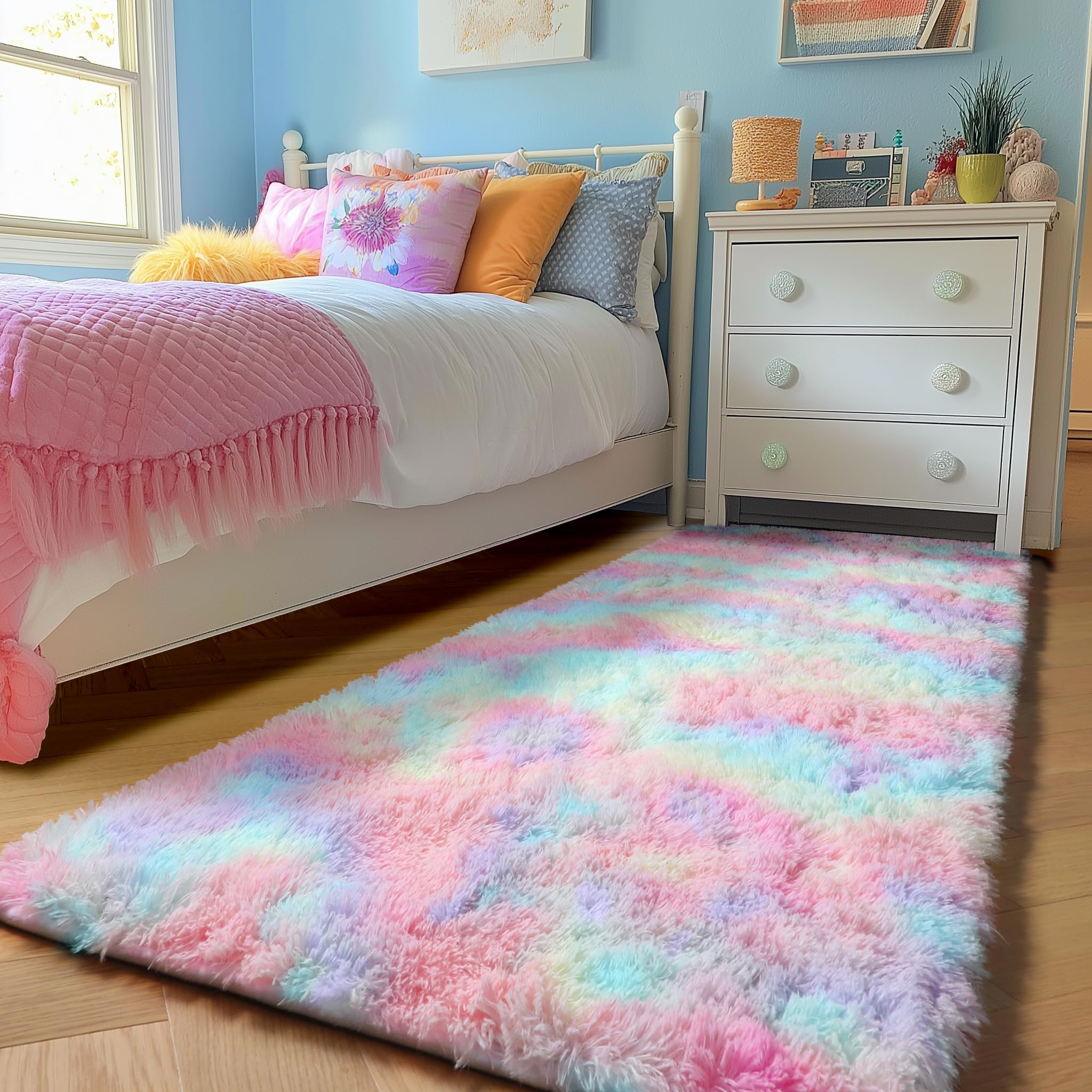 PAGISOFE Abstract Soft Shaggy Rugs for Living Room 5x8 Ft,Tie-Dyed Grey Fluffy Rugs for Kids Room Furry Carpets for Bedroom Room Decor Aesthetic Large Shag Carpet for Boys Girls Dorm Nursery