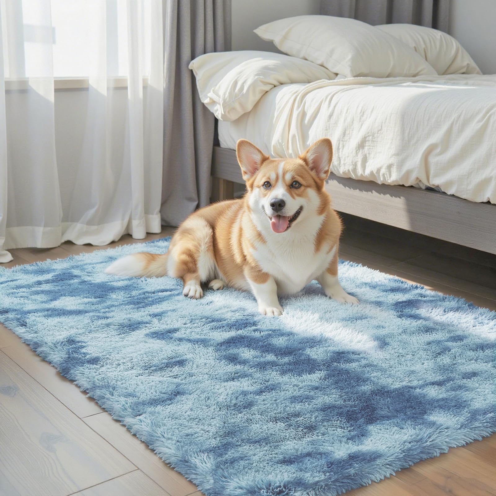 8x10 Area Rugs for Living Room Bedroom Fluffy, Large Area Rug Shag Shaggy Carpet Soft Plush Furry Bedside Rug, Area Rugs for Home Decor(8 x 10, Dark Blue Tie-Dyed)