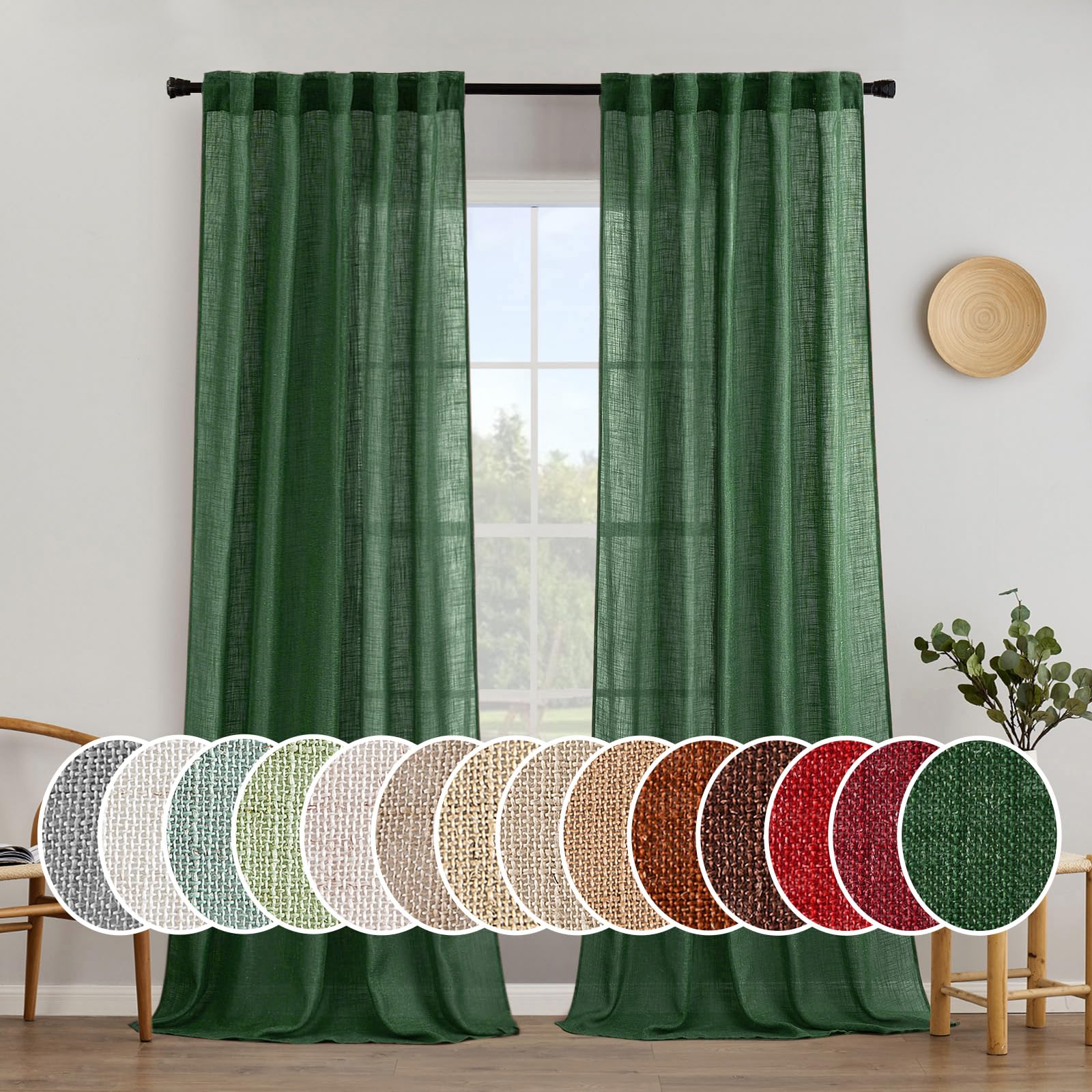 MIULEE Taupe Linen Curtains 84 Inch Length for Bedroom Living Room, Soft Thick Linen Textured Window Drapes Semi Sheer Light Filtering Back Tab Rod Pocket Burlap Look Farmhouse Country Decor, 2 Panels