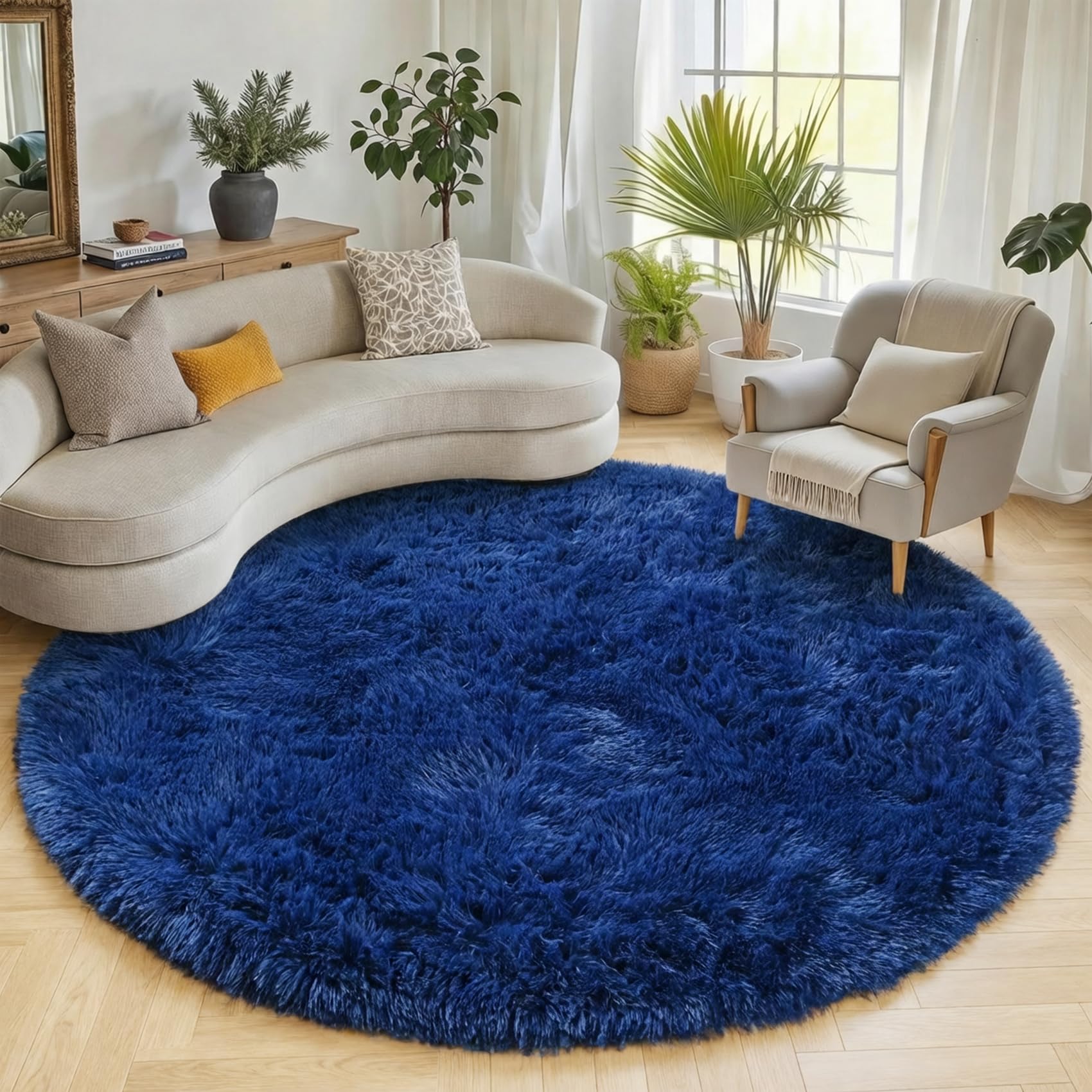 ONASAR Tie-Dyed Dark Grey Round Area Rugs 5ft, Ultra Soft Bedroom Circle Rug for Kids Girls Teen Room, Fluffy Plush Shaggy Carpet Floor Mats for Baby Nursery Living Room Playroom Home Decor