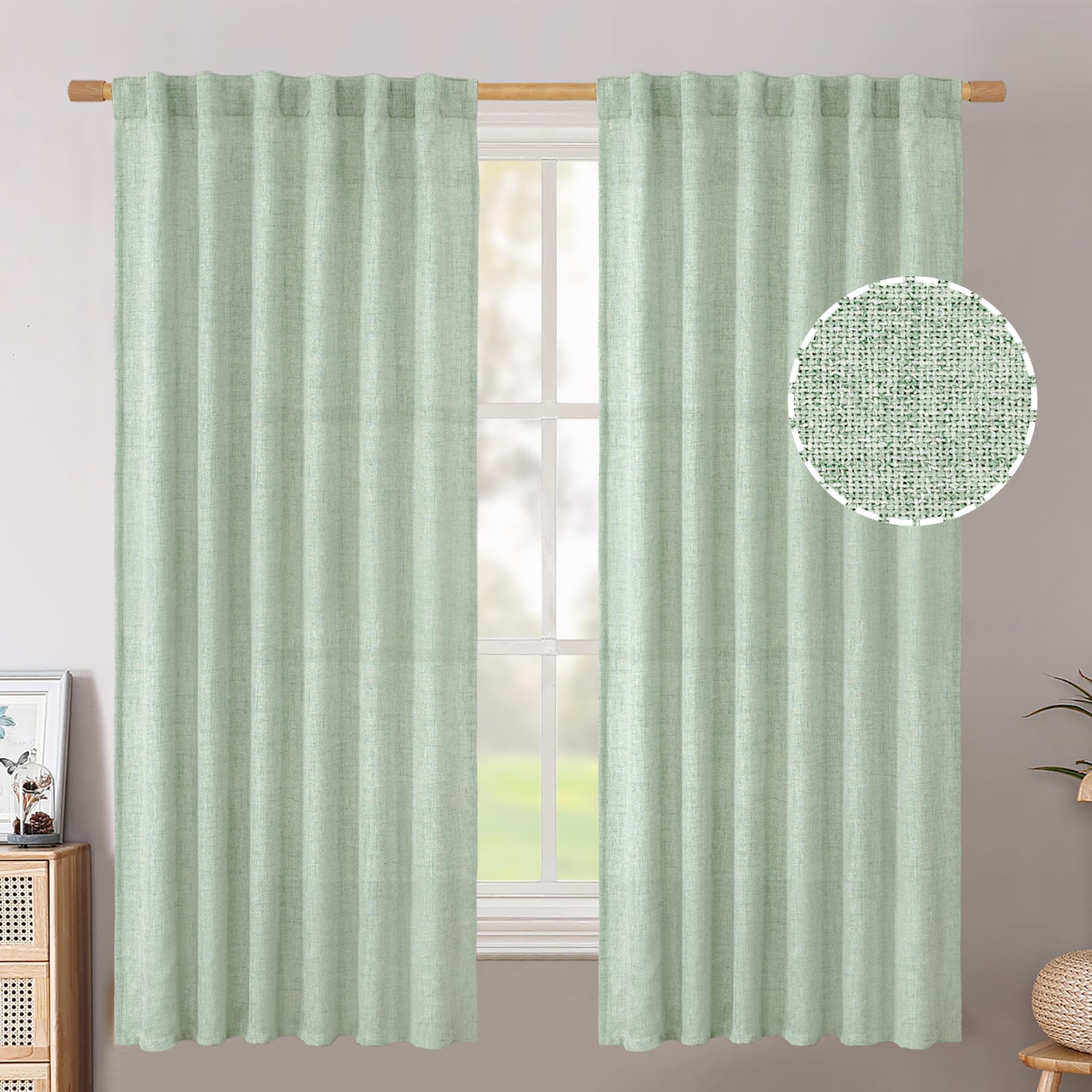 BGment Natural Linen Semi Sheer Curtains 96 Inch Length 2 Panels for Living Room, Beige Light Filtering Window Drapes with Rod Pocket Back Tab Extre Long for Dining Bedroom, 52 X 96 Inch