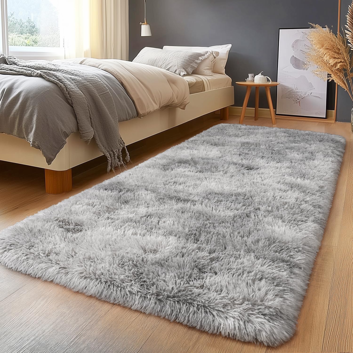 Shaggy Area Rugs, Fuzzy Rugs for Living Room, Soft Nursery Area Rug for Girls, Tie Dye Black Gray Plush Area Rugs Non Slip, Fluffy Rug Carpet 8x10ft