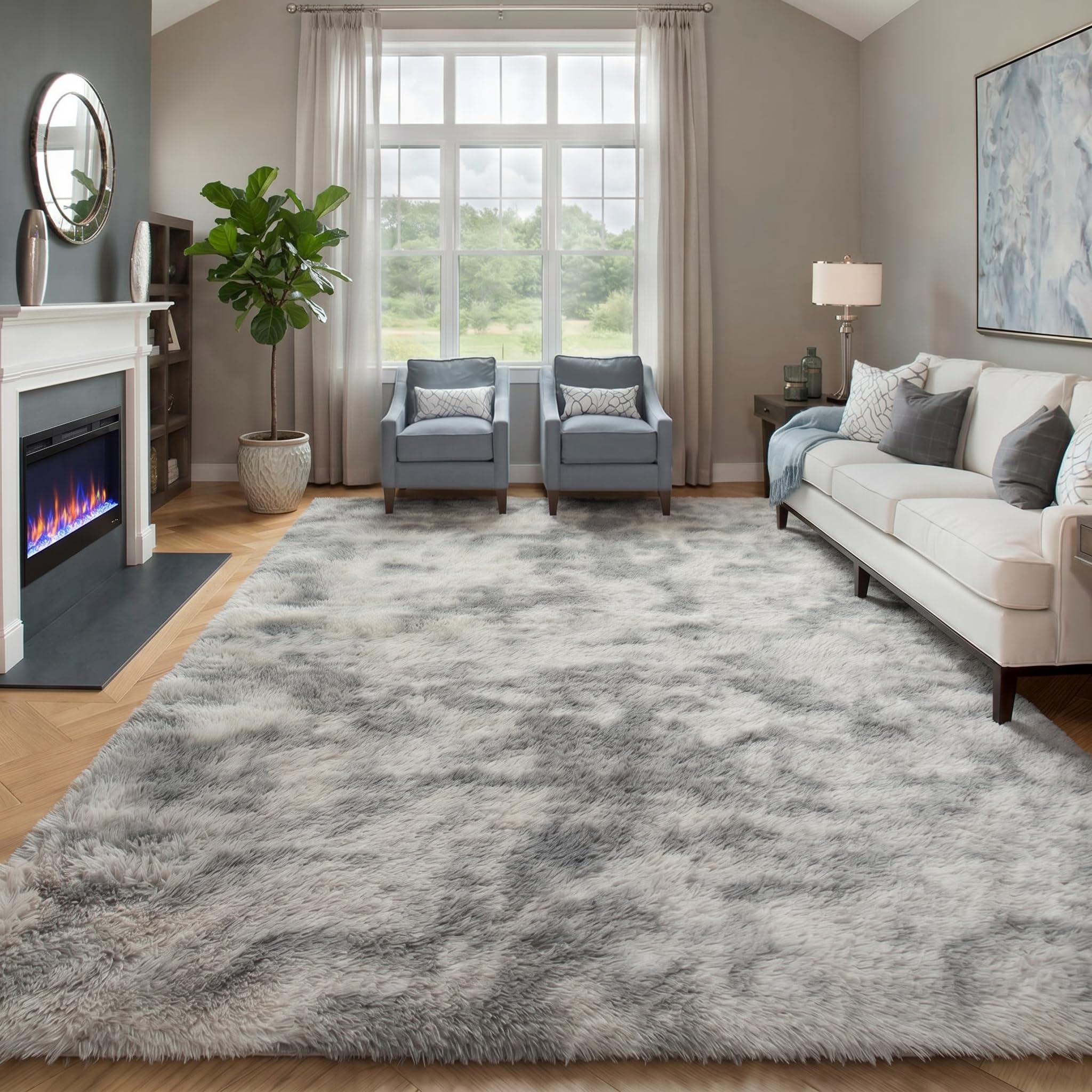 ONASAR Tie-Dyed Dark Grey Round Area Rugs 5ft, Ultra Soft Bedroom Circle Rug for Kids Girls Teen Room, Fluffy Plush Shaggy Carpet Floor Mats for Baby Nursery Living Room Playroom Home Decor