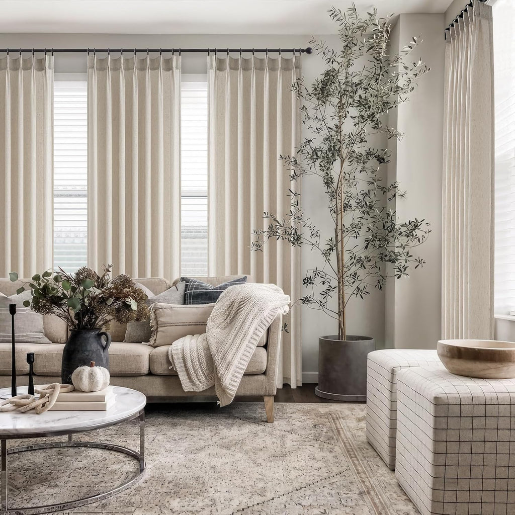 Topfinel 102 Inch Curtains 1 Panels Set,One Packs Pinch Pleat Back Tab Linen Window Semi Sheer Privacy Thick Decorative Curtain Drapes for Living Room Bedroom,60x102 in Long,Oatmeal