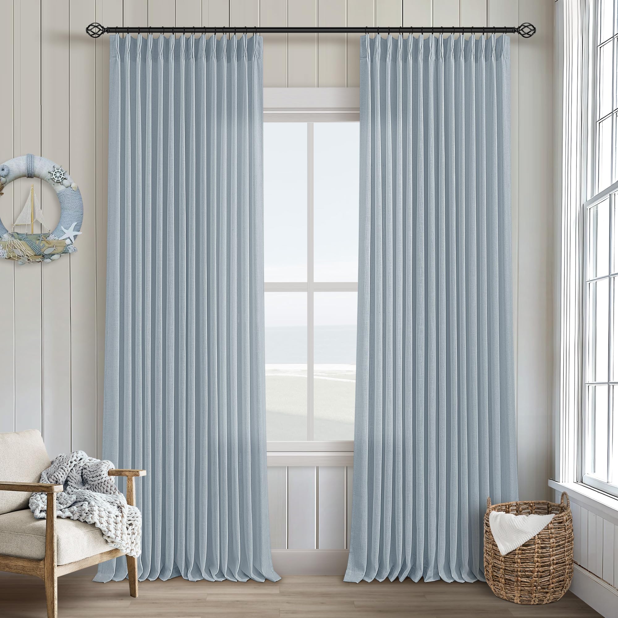 Dutch Cocoa Pinch Pleated Linen Curtains 84 Inches Long 60 Inch Width Linen Blend Light Filtering Window Curtains 84 Inch for Living Room Bedroom Patio Pinch Pleat Drapes Hooks Rings 1 Panel 60Wx84L