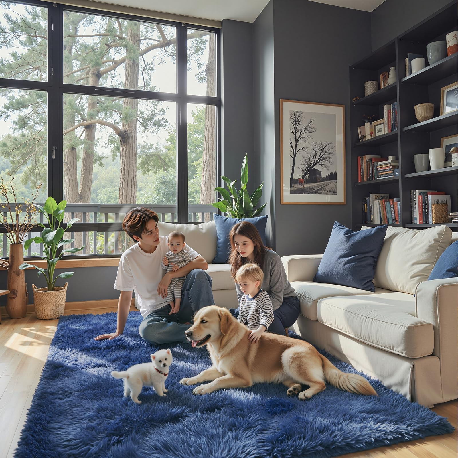 8x10 Area Rugs for Living Room Bedroom Fluffy, Large Area Rug Shag Shaggy Carpet Soft Plush Furry Bedside Rug, Area Rugs for Home Decor(8 x 10, Dark Blue Tie-Dyed)