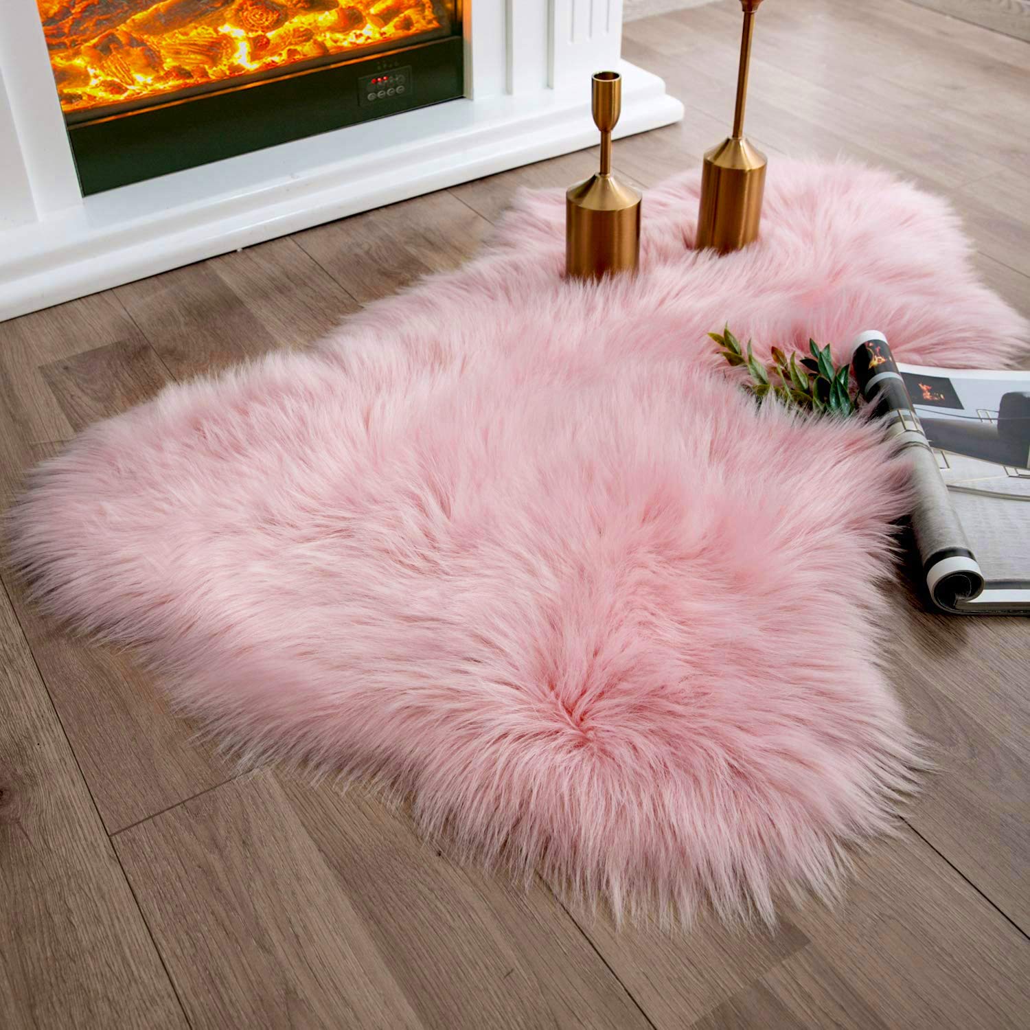 4×4ft White Fluffy Faux Fur Rug, Washable Shag Area Rug for Home Decor