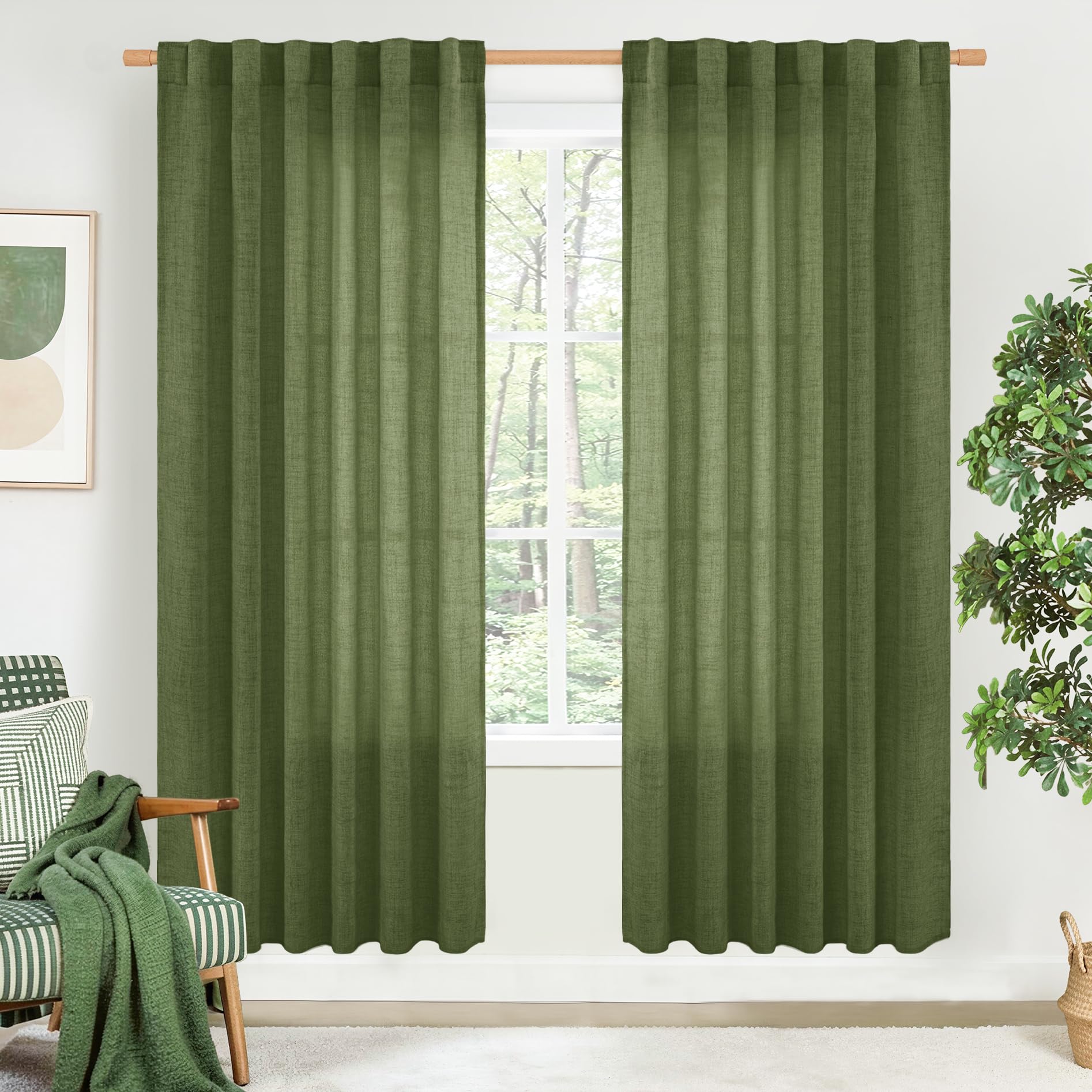 BGment Natural Linen Semi Sheer Curtains 96 Inch Length 2 Panels for Living Room, Beige Light Filtering Window Drapes with Rod Pocket Back Tab Extre Long for Dining Bedroom, 52 X 96 Inch