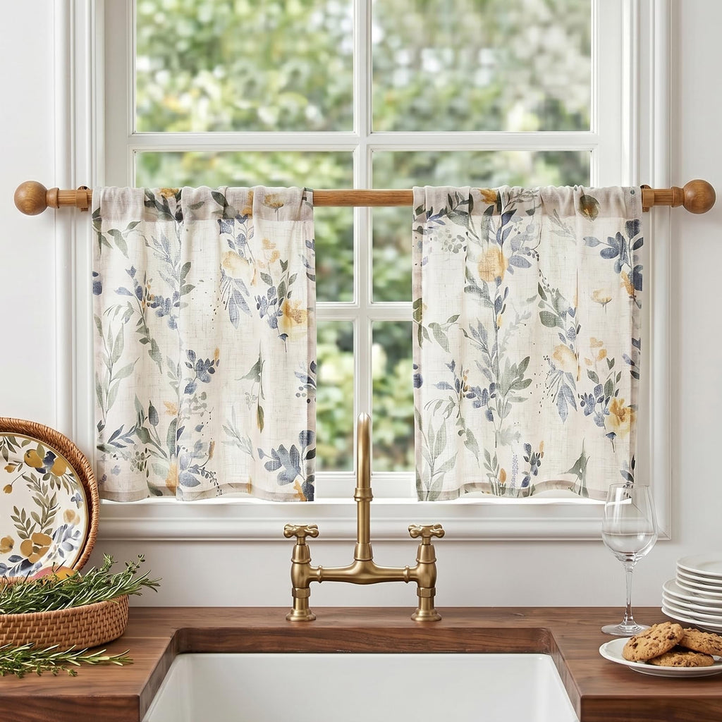 MYSKY HOME Ceiling Curtains for Living Room, Farmhouse Style Lines Printed Curtains 95 Inches Long Semi Sheer Drapes for Living Room, Modern Style Room Divider Curtains, 50"x95", Khaki, 2 PCs