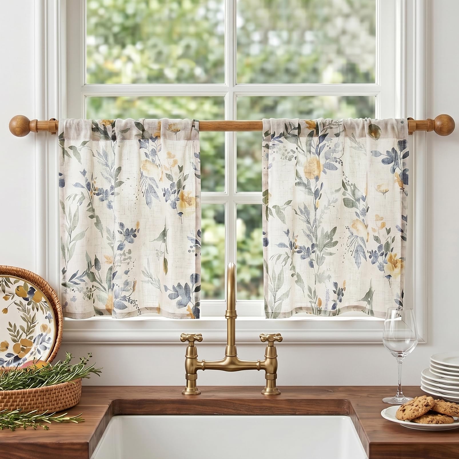 MYSKY HOME Ceiling Curtains for Living Room, Farmhouse Style Lines Printed Curtains 95 Inches Long Semi Sheer Drapes for Living Room, Modern Style Room Divider Curtains, 50"x95", Khaki, 2 PCs