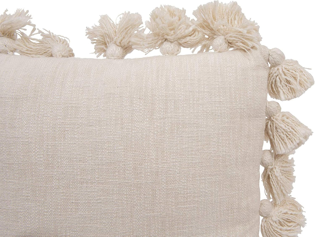 Creative Co-Op Woven Cotton Slub Pillow with Tassels, Cream