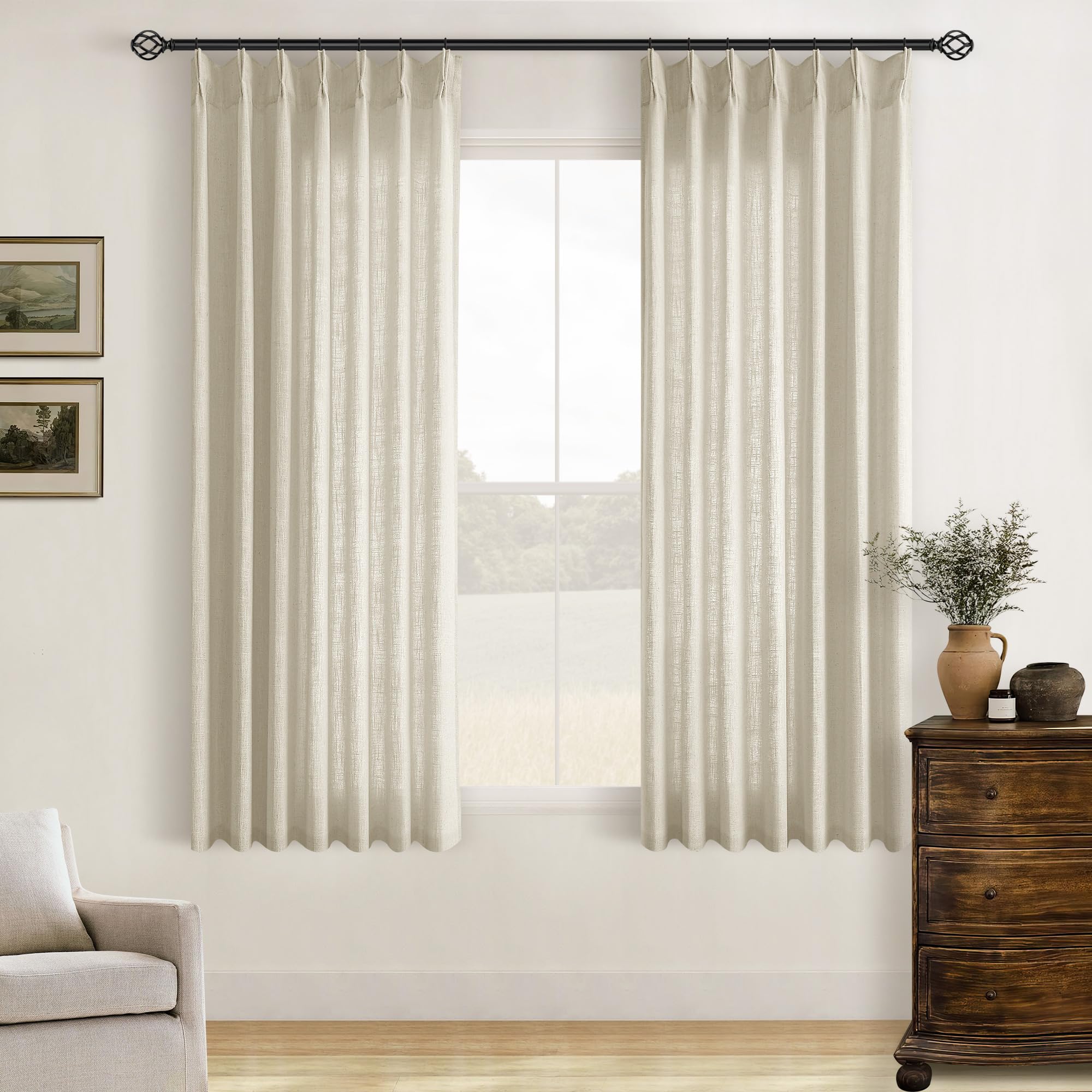Dutch Cocoa Pinch Pleated Linen Curtains 84 Inches Long 60 Inch Width Linen Blend Light Filtering Window Curtains 84 Inch for Living Room Bedroom Patio Pinch Pleat Drapes Hooks Rings 1 Panel 60Wx84L