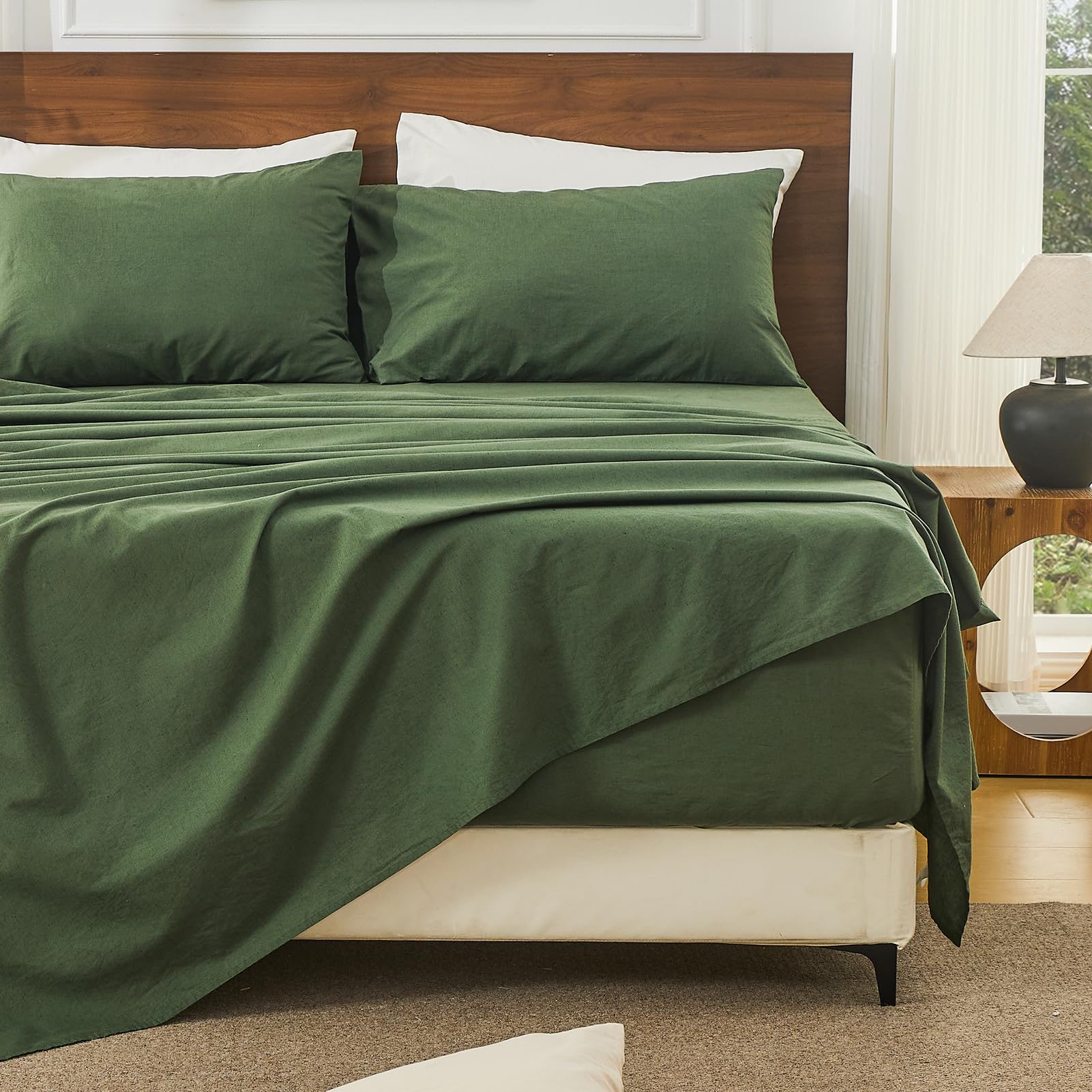 Bedlifes 100% French Pure Linen Sheets Queen Size Breathable and Cooling Flax Sheet Set Soft Durable and Moisture Wicking 16 Inch Deep Pocket-4 Piece(Queen,Linen)
