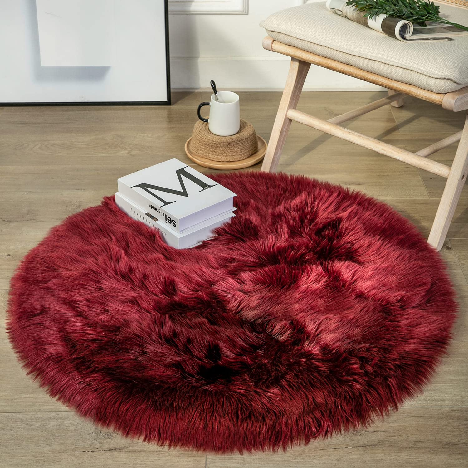 4×4ft White Fluffy Faux Fur Rug, Washable Shag Area Rug for Home Decor