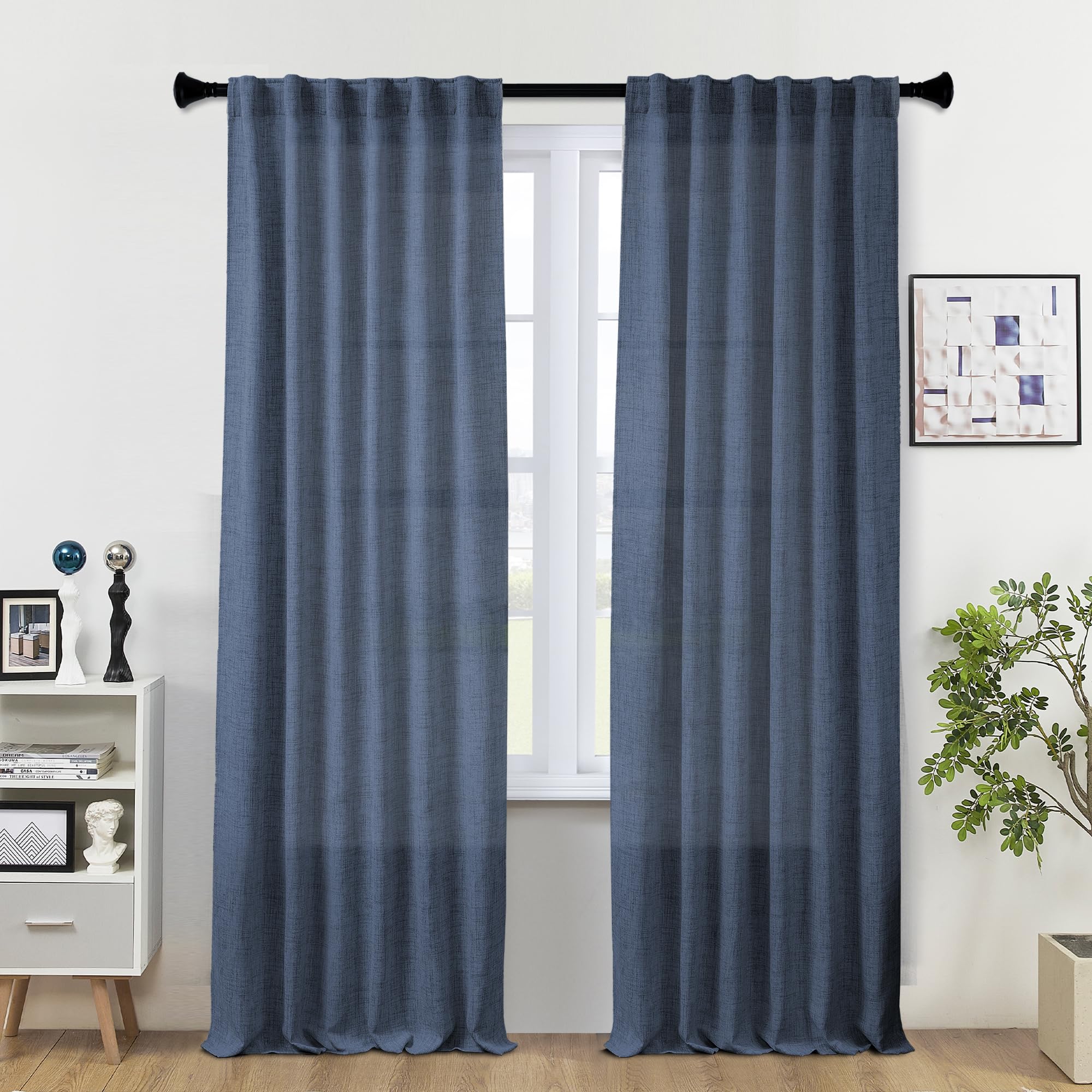 Natural Linen Back Tab Curtains 92 inch Long 2 Panels Set for Living Room Semi Sheer Light Filtering Window Drape Neutral Country Farmhouse Boho Curtains for Bedroom Cream Beige