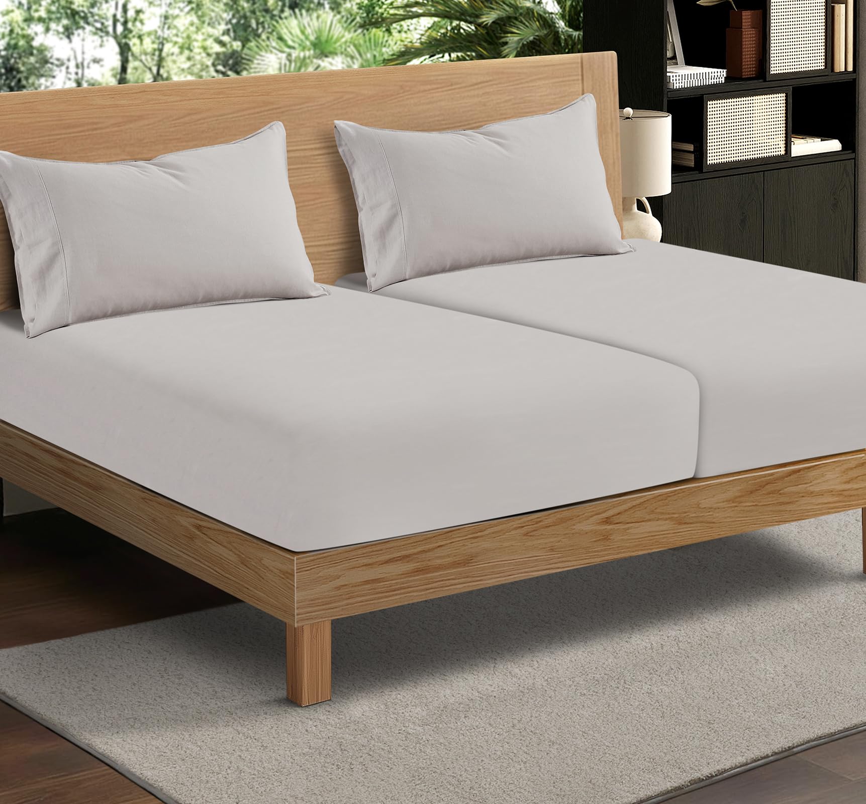 4Pcs Organic Linen Sheets King Size, 100% French Linen from Normandy, Tear-Resistant Natural Linen King Sheet Set with 16 Inch Deep Pocket, 1 Flat Sheet, 1 Fitted Sheet, 2 Pillowcases