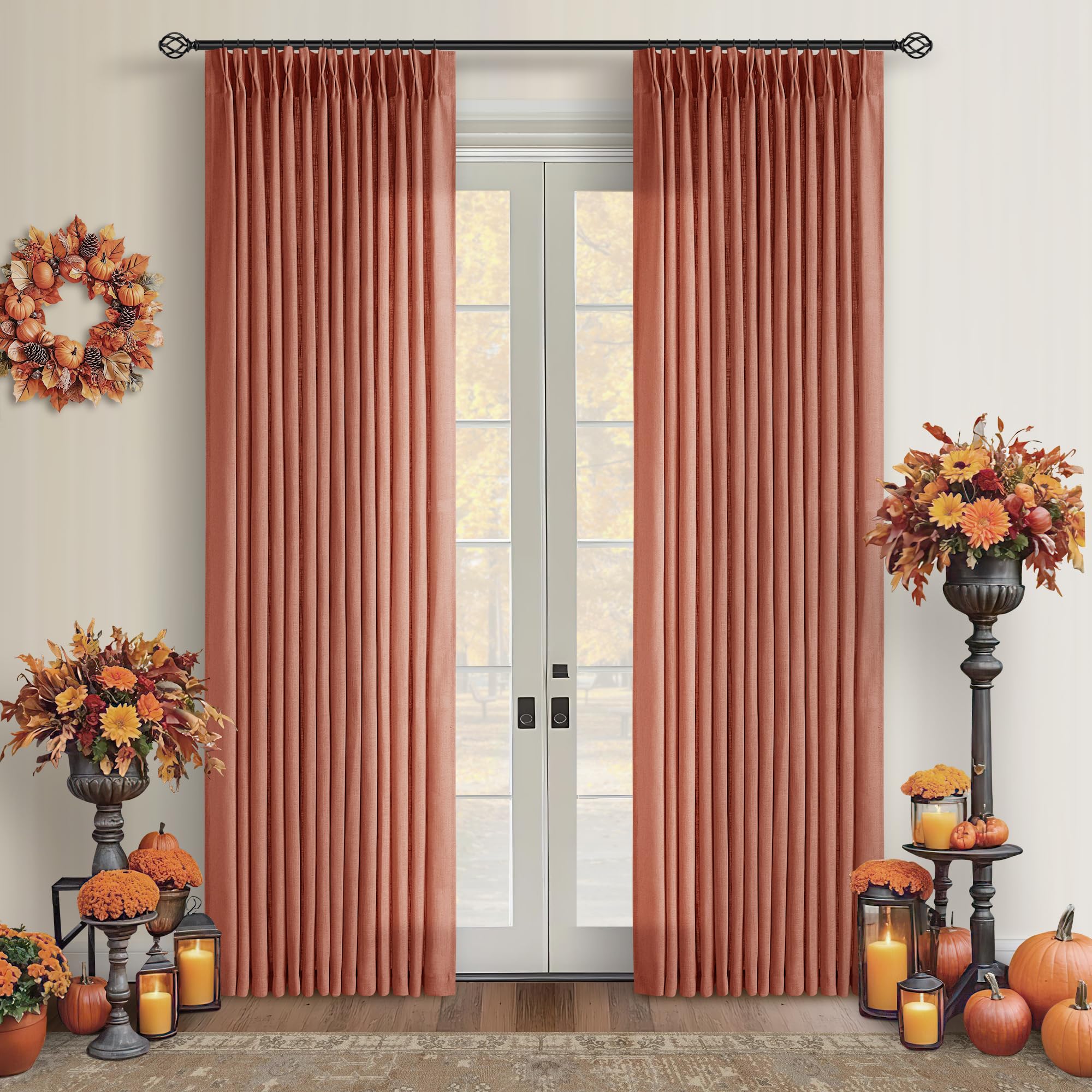 Dutch Cocoa Pinch Pleated Linen Curtains 84 Inches Long 60 Inch Width Linen Blend Light Filtering Window Curtains 84 Inch for Living Room Bedroom Patio Pinch Pleat Drapes Hooks Rings 1 Panel 60Wx84L