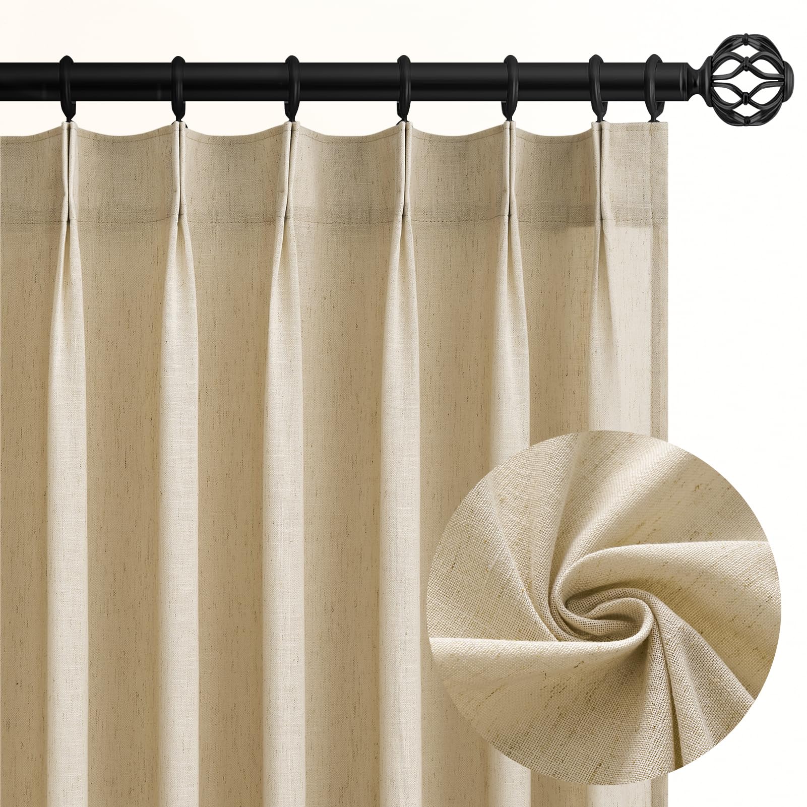 Topfinel 102 Inch Curtains 1 Panels Set,One Packs Pinch Pleat Back Tab Linen Window Semi Sheer Privacy Thick Decorative Curtain Drapes for Living Room Bedroom,60x102 in Long,Oatmeal