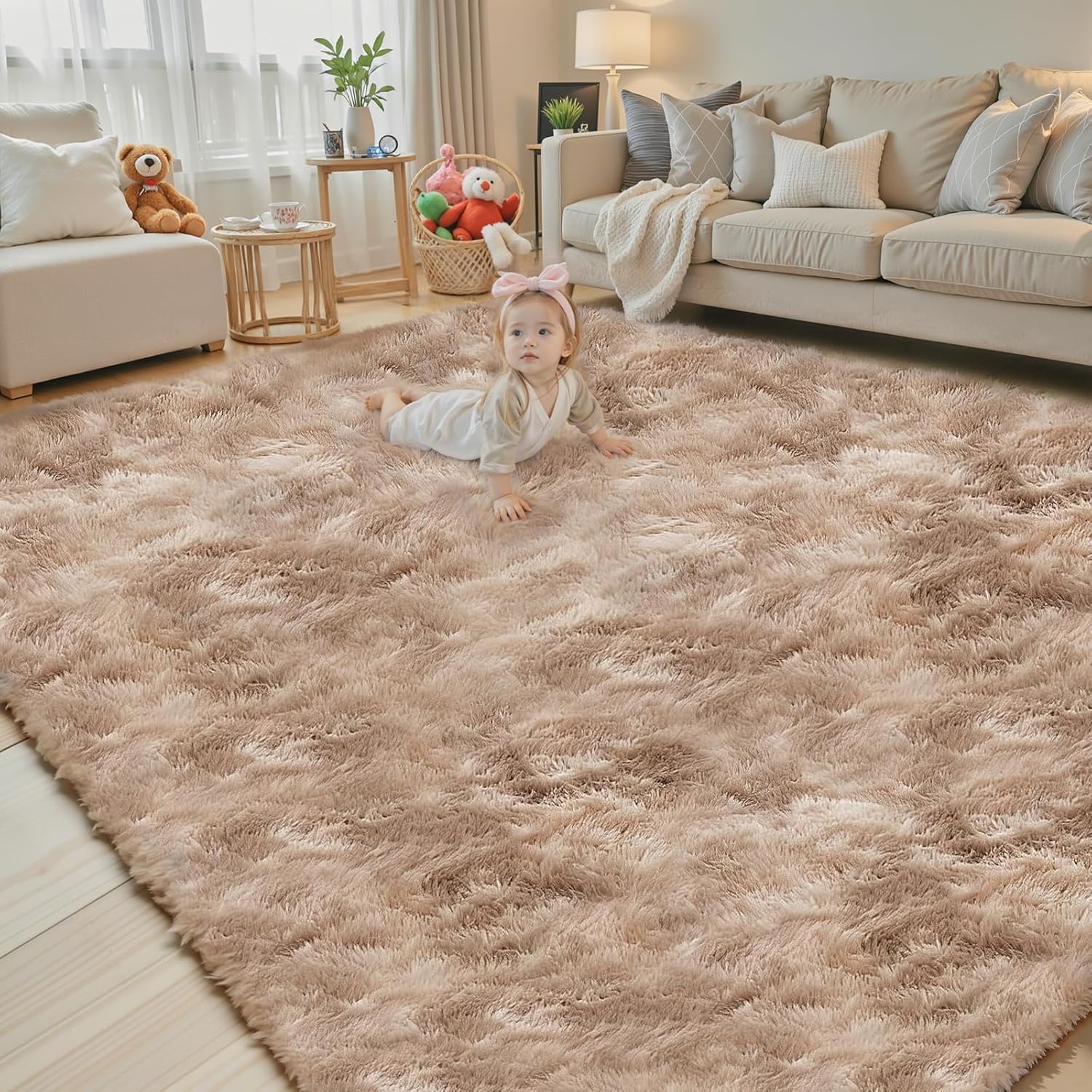 8x10 Area Rugs for Living Room Bedroom Fluffy, Large Area Rug Shag Shaggy Carpet Soft Plush Furry Bedside Rug, Area Rugs for Home Decor(8 x 10, Dark Blue Tie-Dyed)